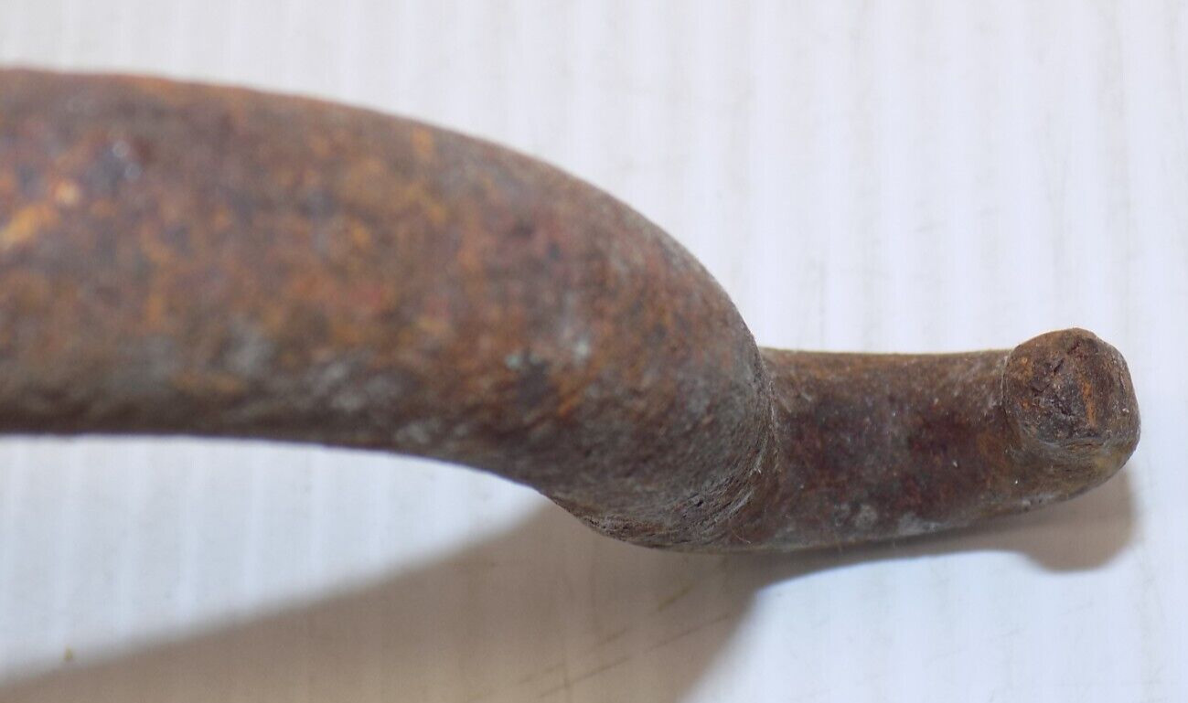 3 ANTIQUE PRIMITIVE BLACKSMITH FORGED RUSTY WROUGHT IRON SHAPED Clamp, Hook & ??