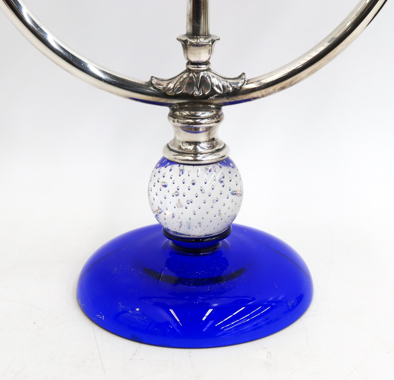 Pairpoint Silverplate and Controlled Glass Bubble Three Stem Candelabra