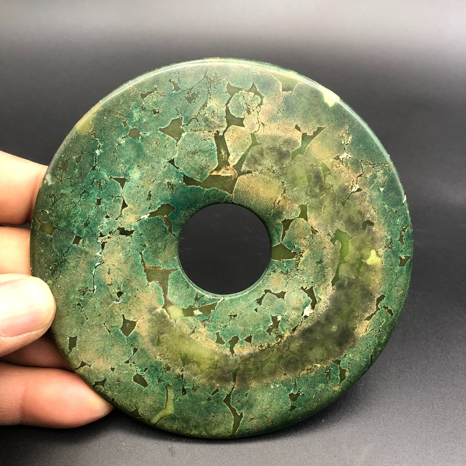 11.7CM China Dynasty Old Jade Carved Palace Circle Fengshui Exorcism YuBi,D295