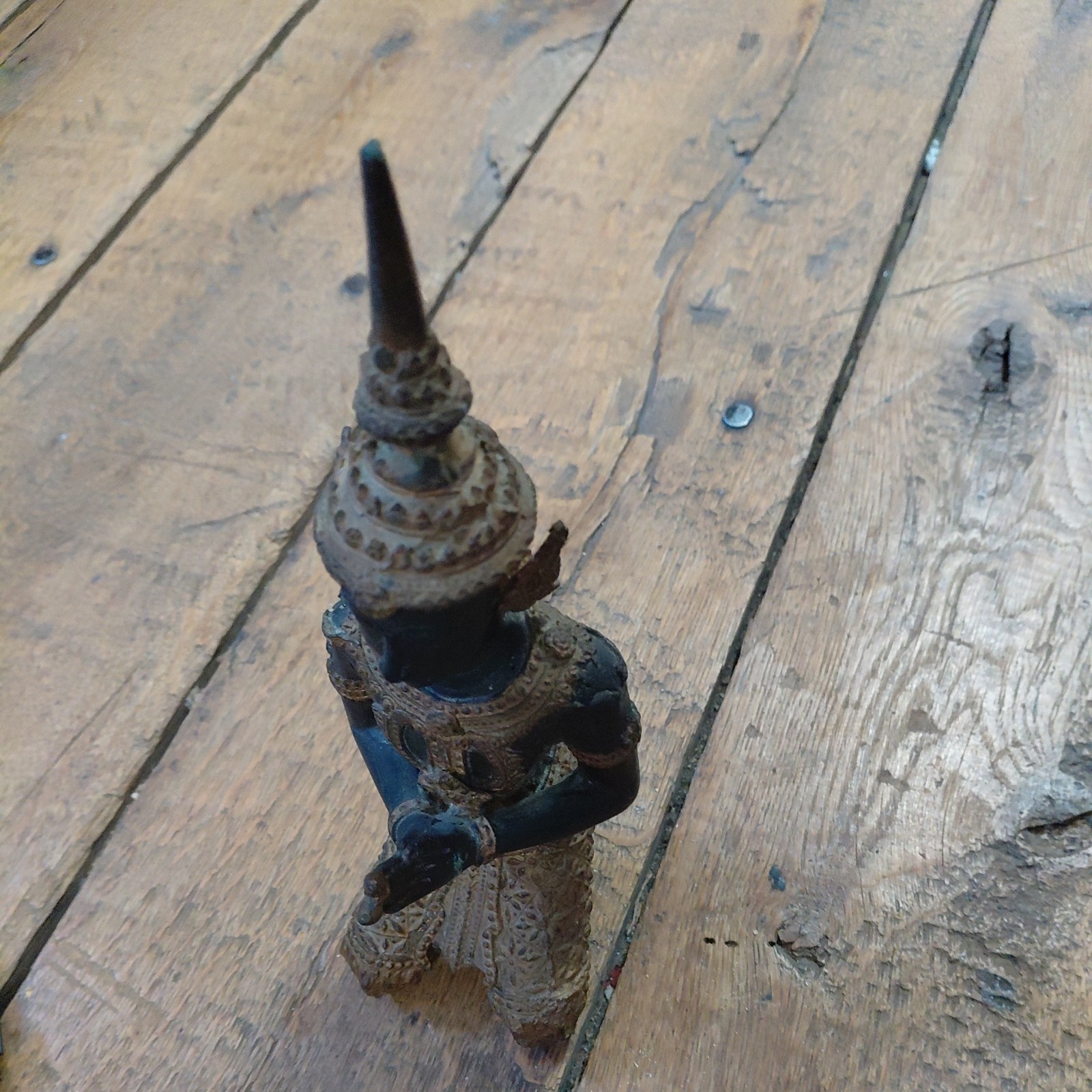 THAI TEPPANOM TEMPLE GUARD STATUE SCULPTURE IN PATINATED BRONZE 10″ tall