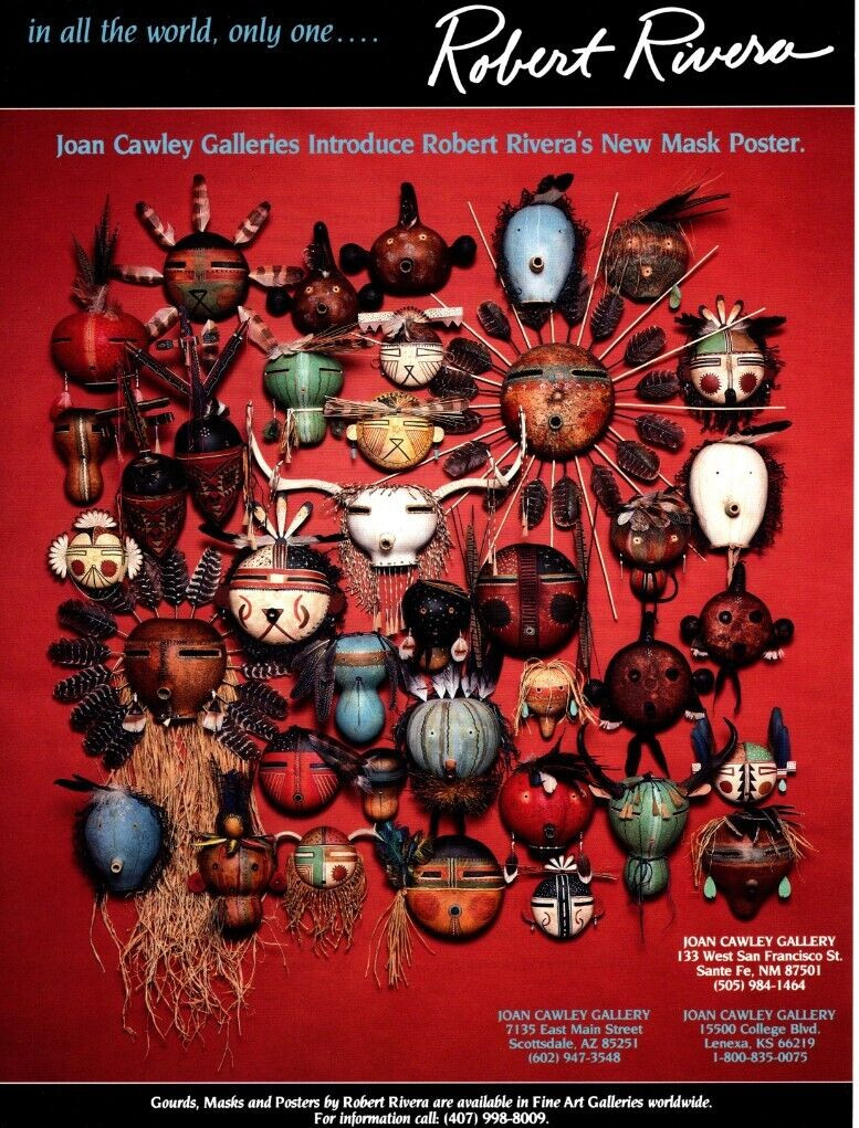 1991 AMERICAN INDIAN MASK EXHIBIT PRINT, POSTER ROBERT RIVERA, CAWLEY GALLERY AD