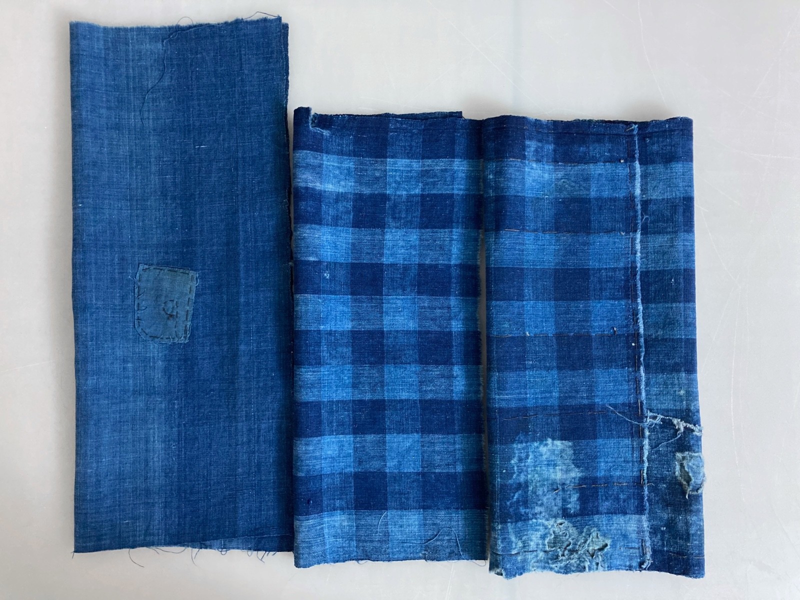 3 PC Collection of Vintage Japanese Indigo Aizome Dyed Textile • AUTHENTIC MENDS