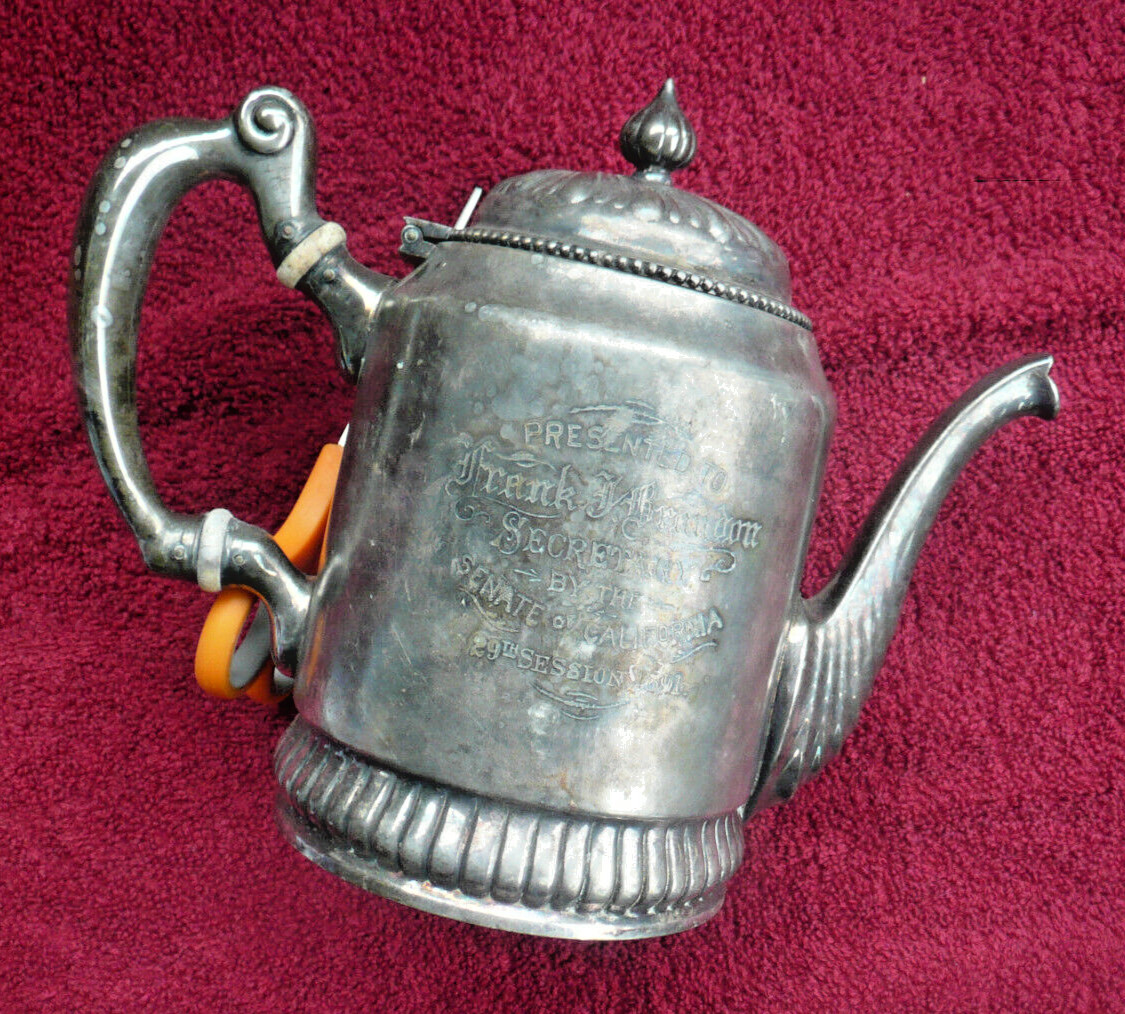 Incredable WoWza OLD California Item 1891 Silvery Tea Pot for the Historian