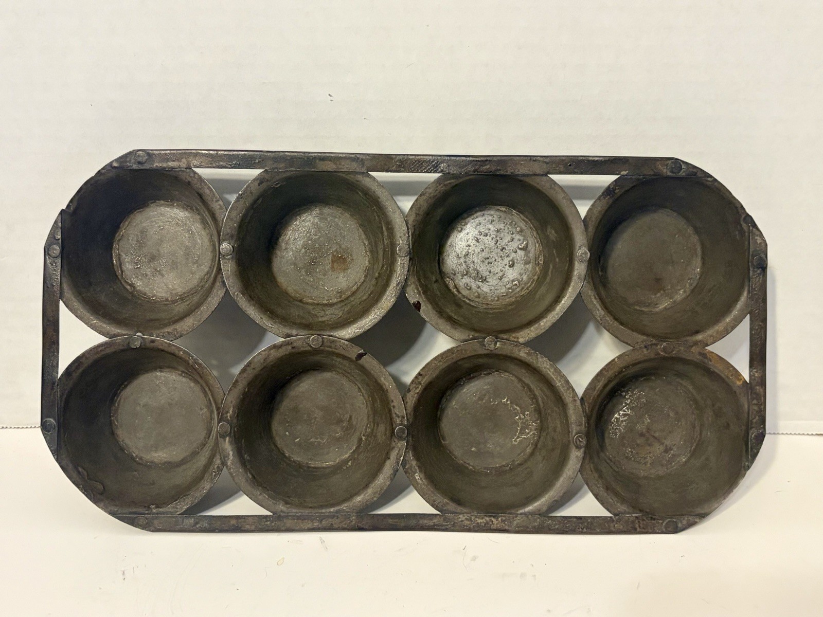 Antique Primitive Muffin Pan Handmade 12.5” X 6.5” Metal Farmhouse Rare