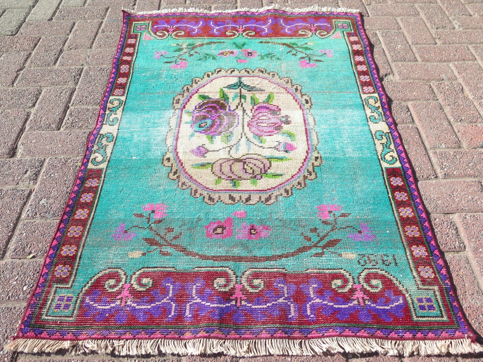 Wool Carpet, Handmade Floral Carpet, Bedroom Rug, Cal Nomads Carpet Rug 33″x48″