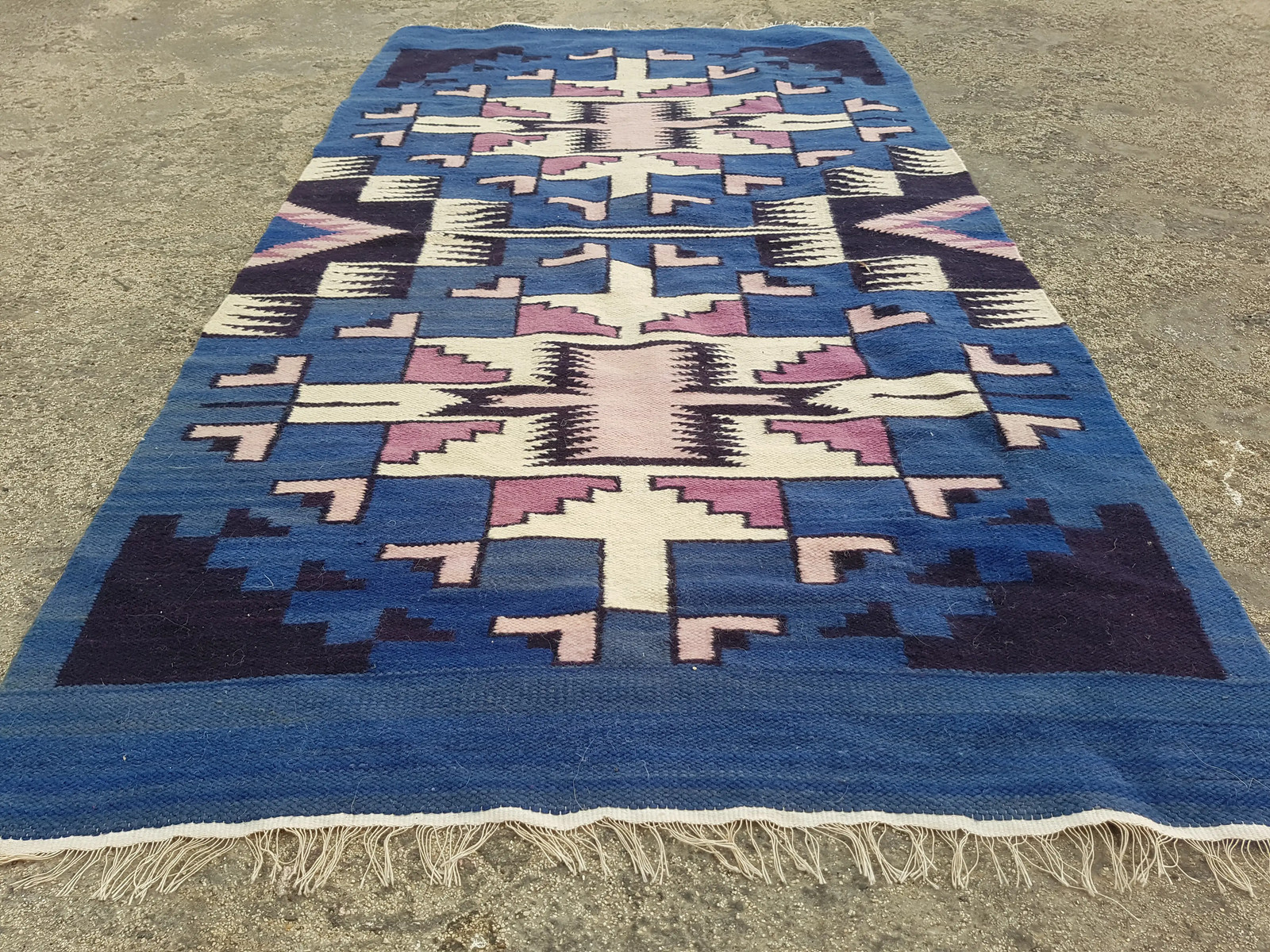 Vintage Traditional Handmade Southwestern Wool Multicolor Kilim 4.0×2.2 ft