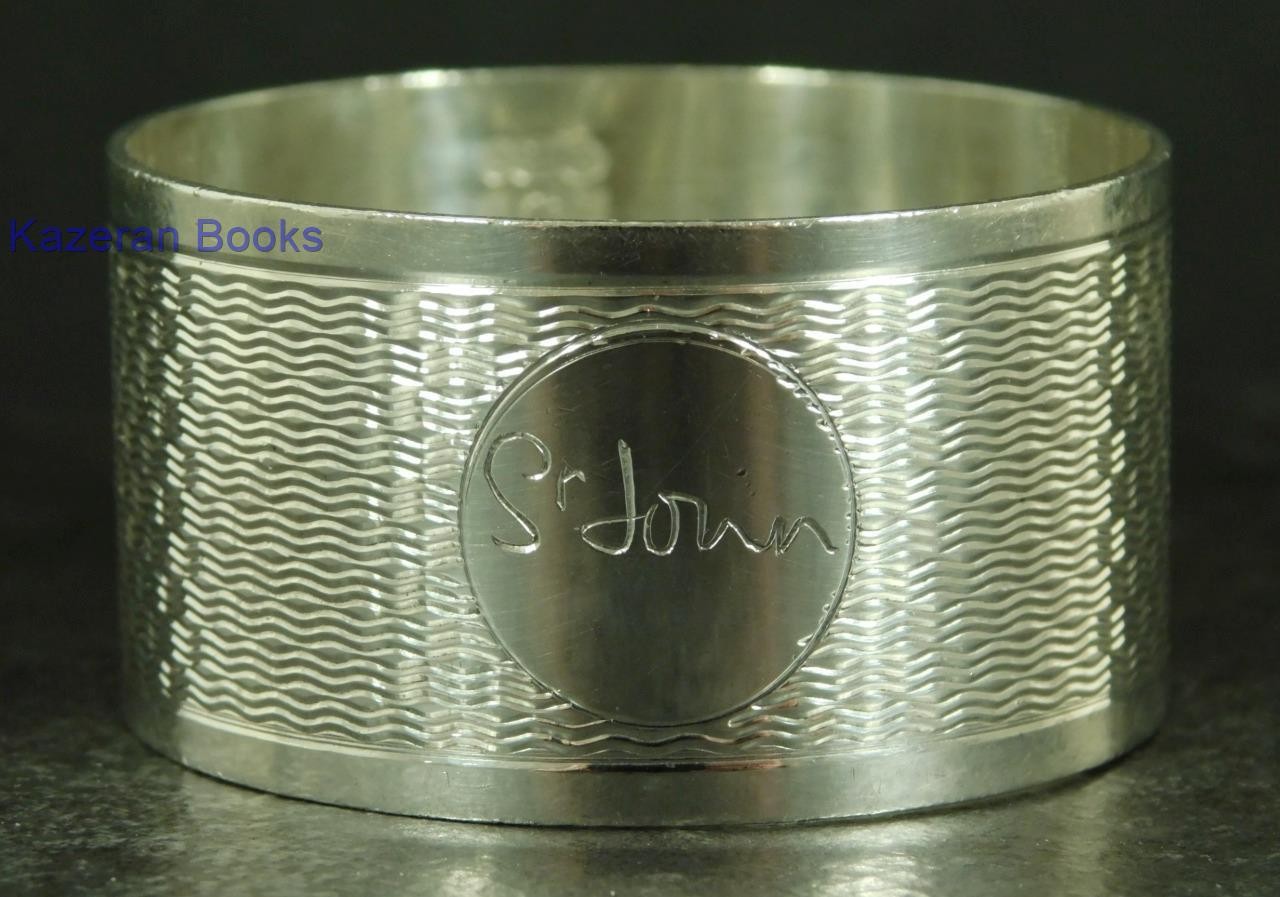Vintage Solid Sterling Silver Napkin Ring 1971 By J Gloster Ltd ‘Sr John’