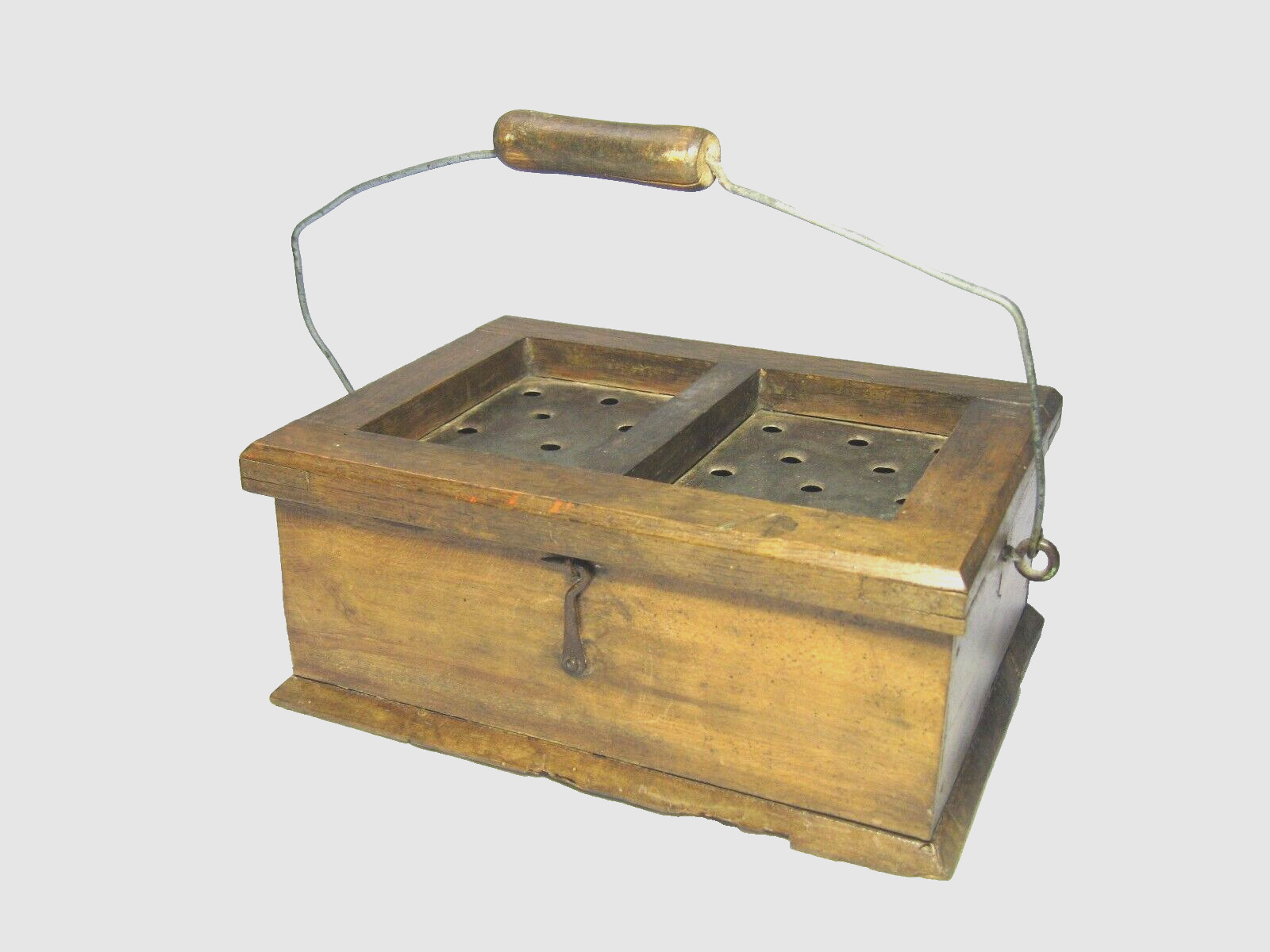 Antique Victorian Wood Tin Carriage Coal Box Foot Warmer with Handle