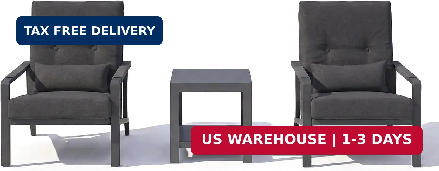 3-Piece Small Patio Set, Gray Aluminum Outdoor Furniture Set with Loveseat, 2 Ch
