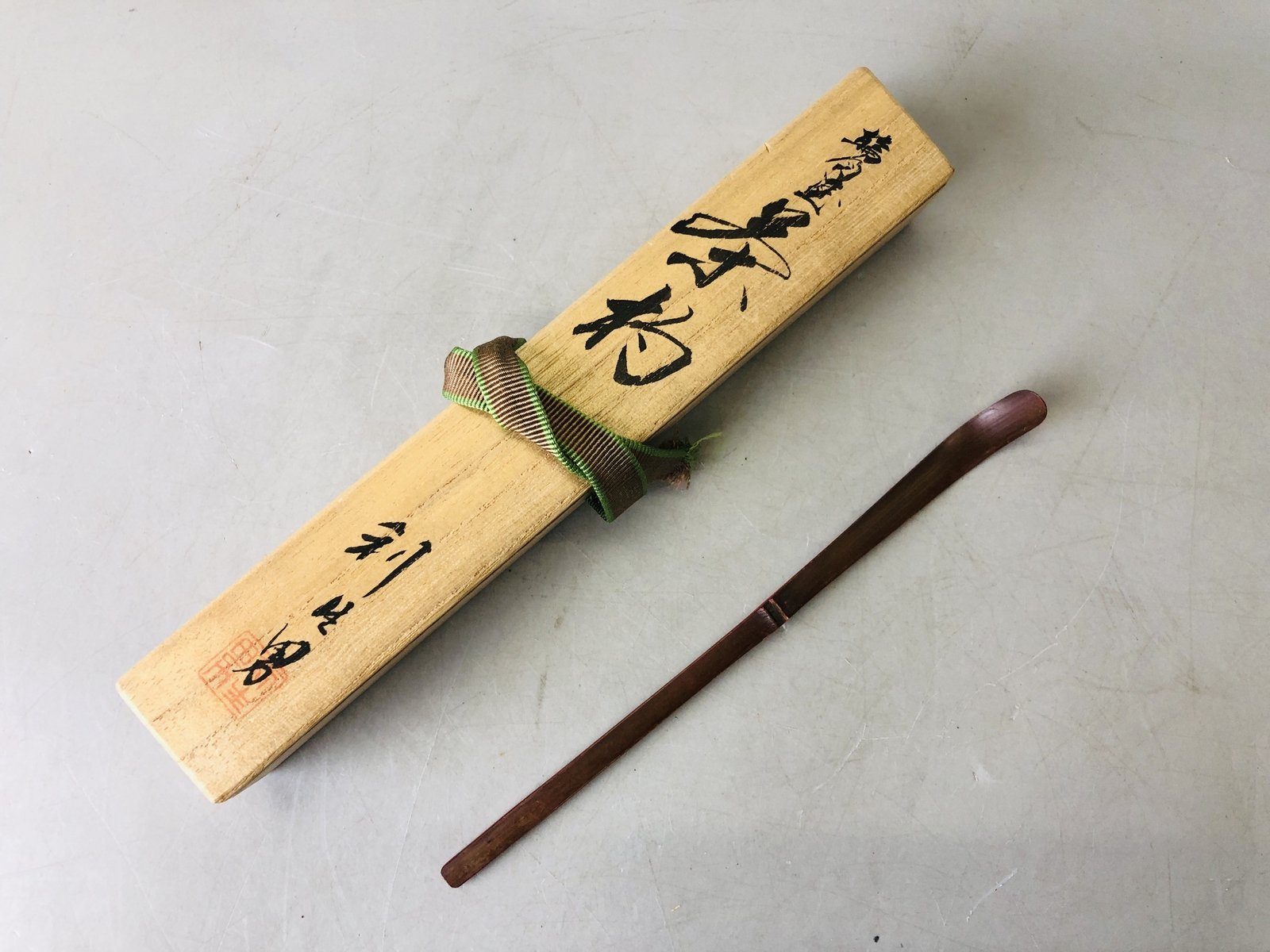 Y6724 CHASHAKU Wajima lacquer scoop signed box Japan Tea Ceremony antique spoon