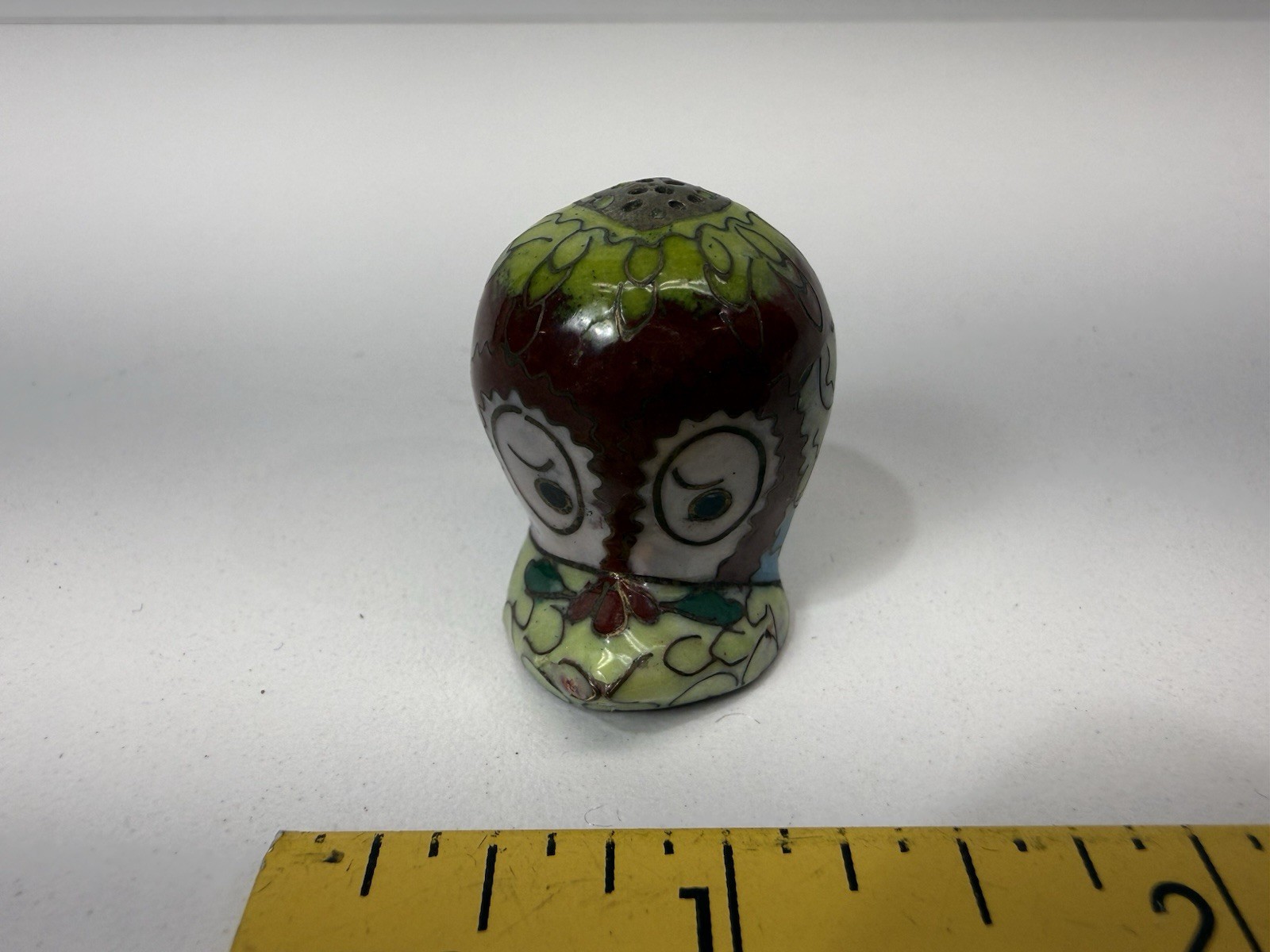Chinese blue cloisonné vintage Art Deco oriental antique owl bird sewing thimble