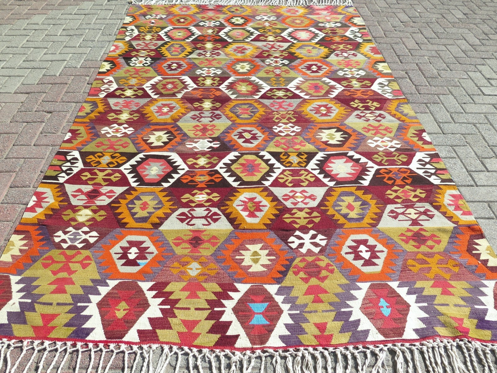 Vintage Turkish Kilim Rug, Stars Designed Rug, Carpet Teppich 73″X116″ Area Rugs