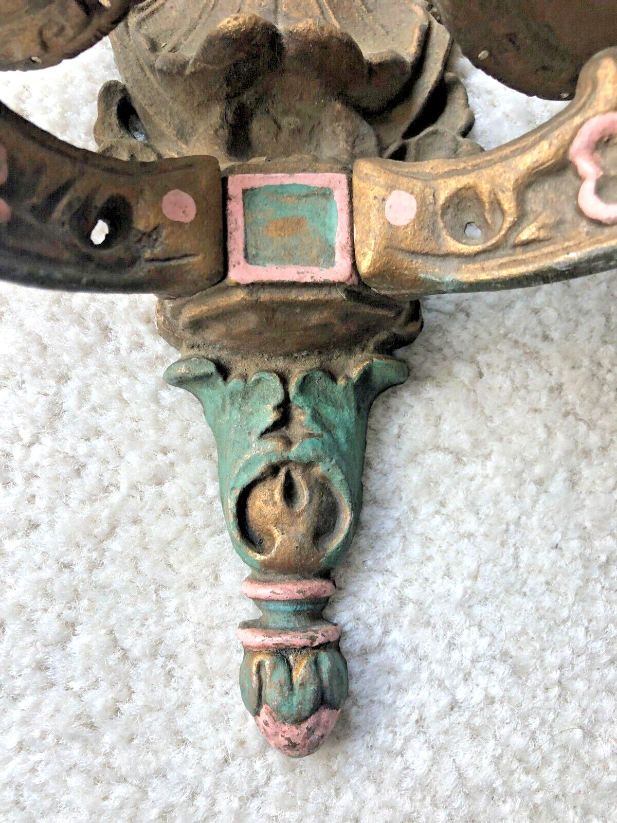 Antique Double Sconce Light Fixture Polychrome Painted Metal Western Commercial