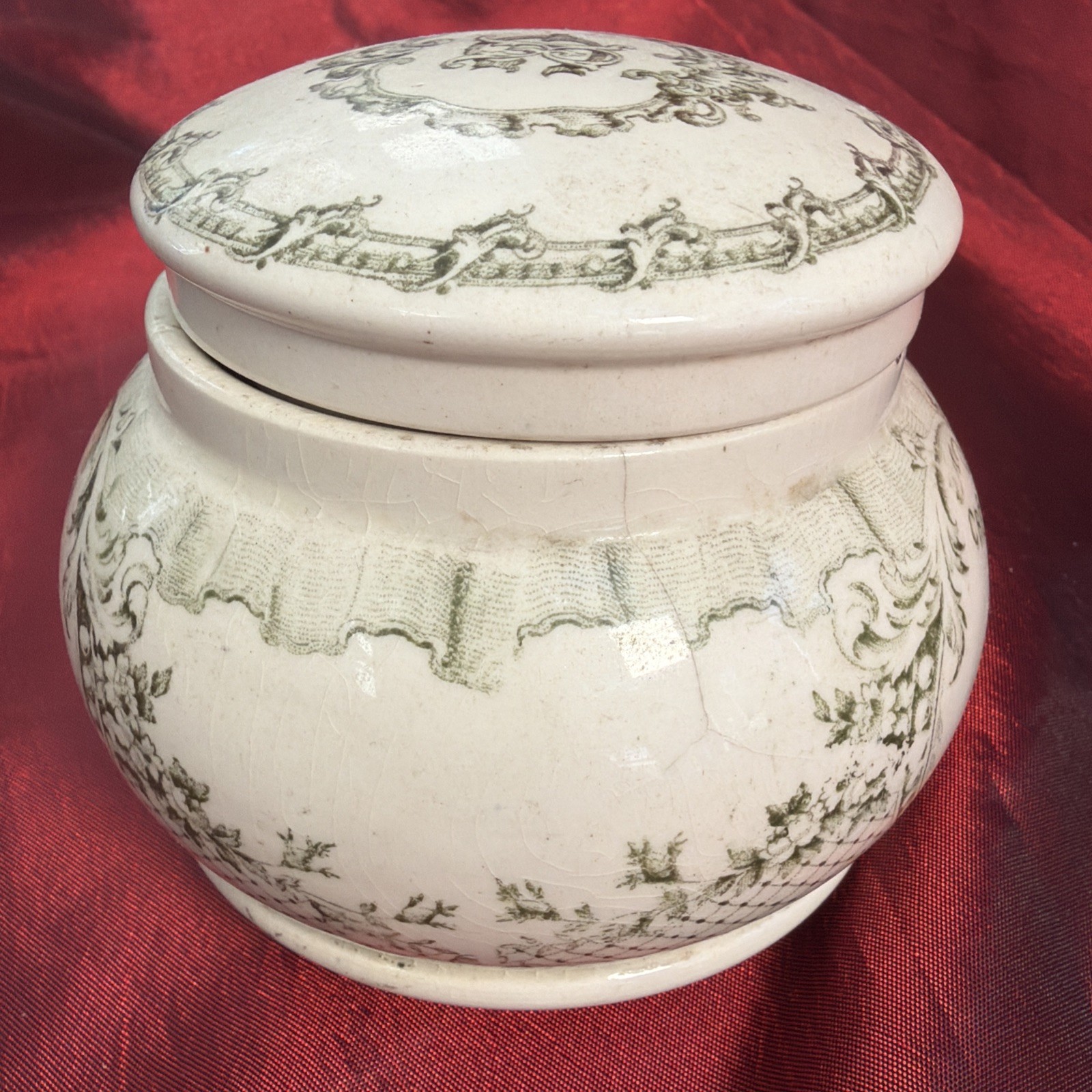 BARBER’S ANTIQUE SHAVING CREAM POT WITH LID FROM ROGER & GALLET FRENCH PERFUMERS