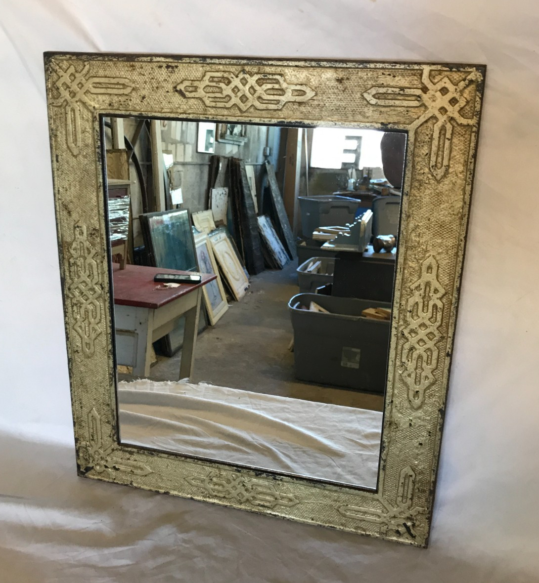 Antique VTG Cast Iron 15×18 Floor Register Surround with Mirror Old 1385-25B