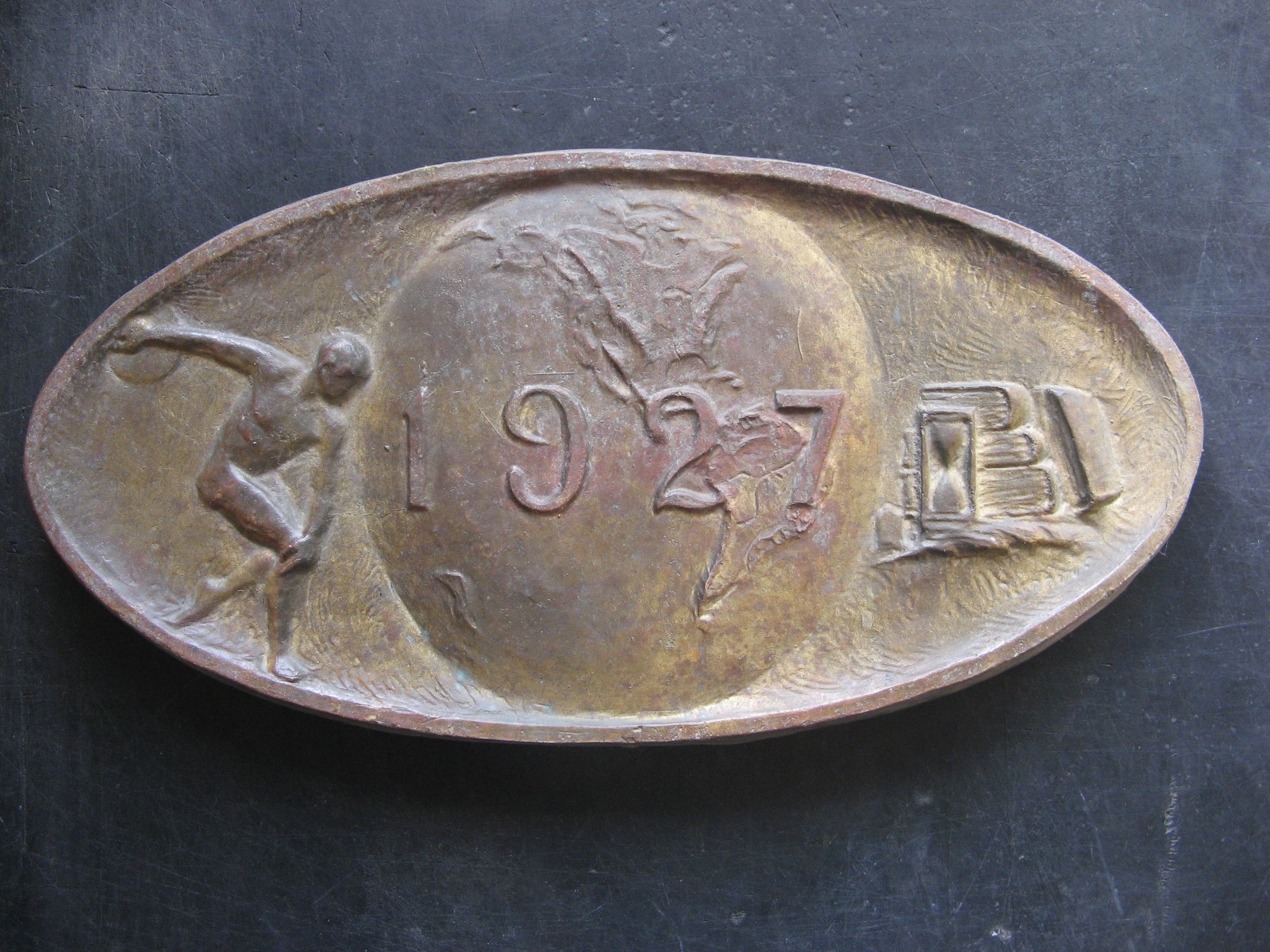 1927 CAST BRONZE PLAQUE 7×15″ GYMNASIUM BUILDING antique OREGON STATE COLLEGE