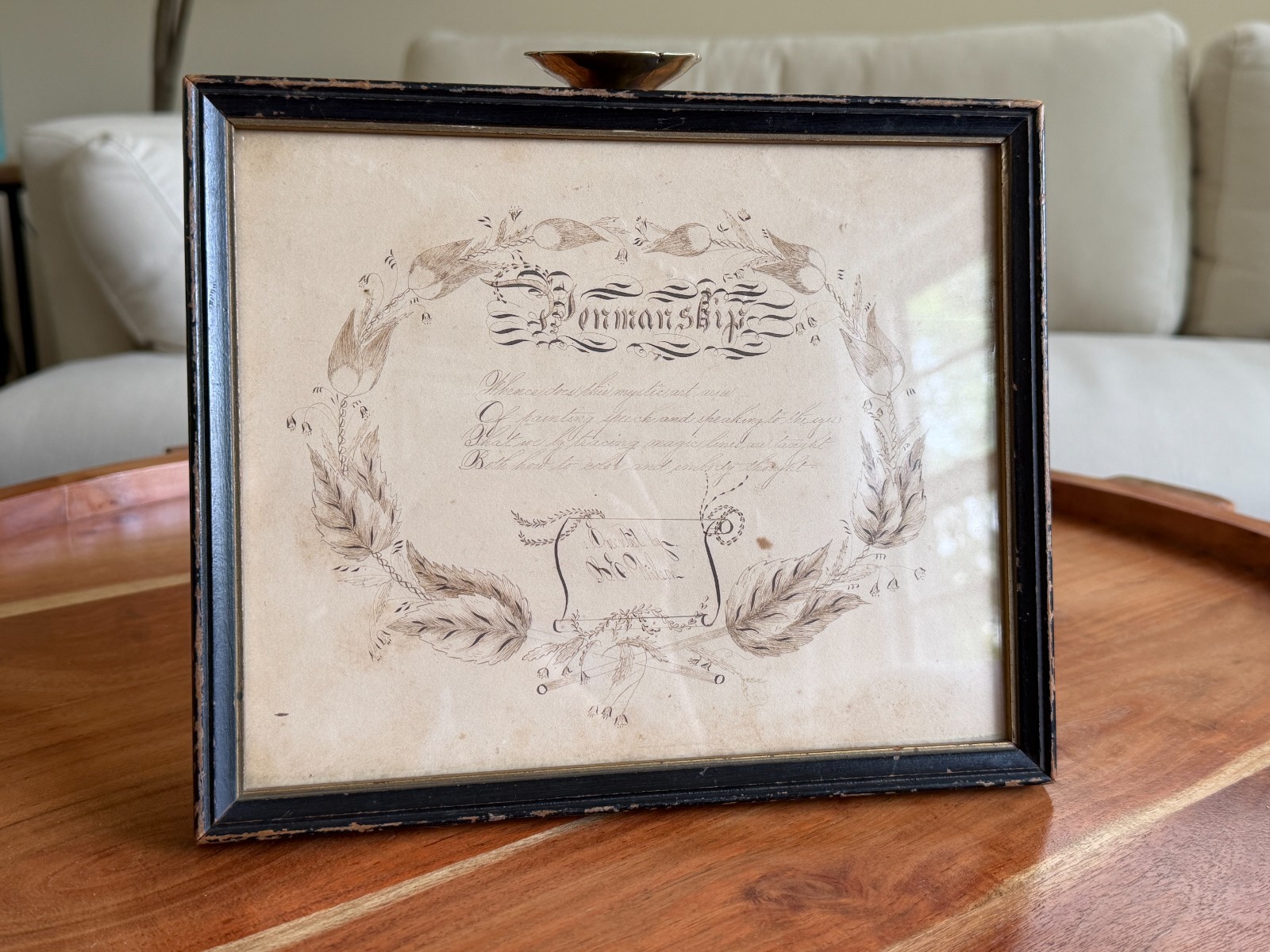 Antique 19th Century Folk Art Penmanship Drawing AAFA