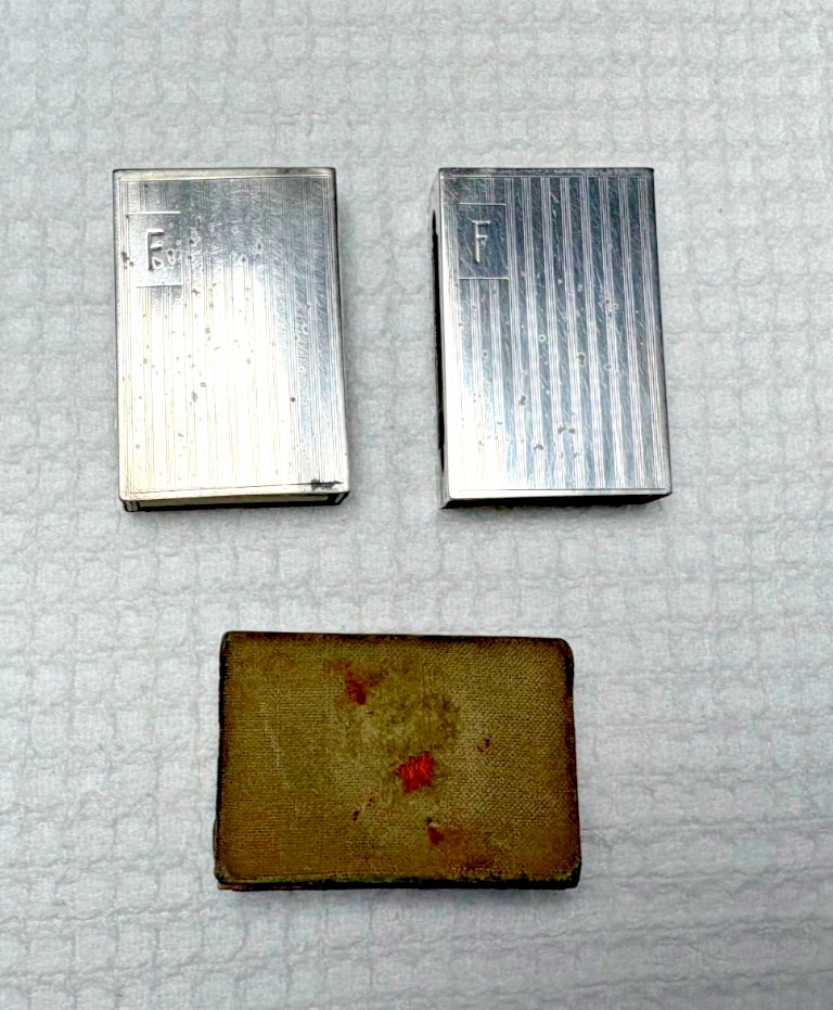 Pair of Art Deco Sterling Silver Match Box Holders and Match Box 20.8 grams
