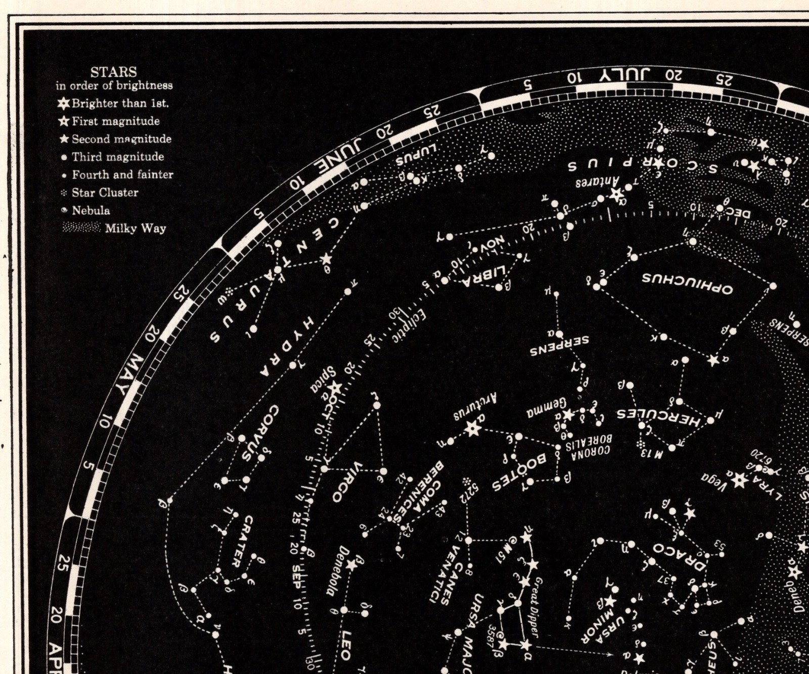 1938 Vintage Constellation Map Star Map Chart Astronomy Zodiac Wall Decor 2872