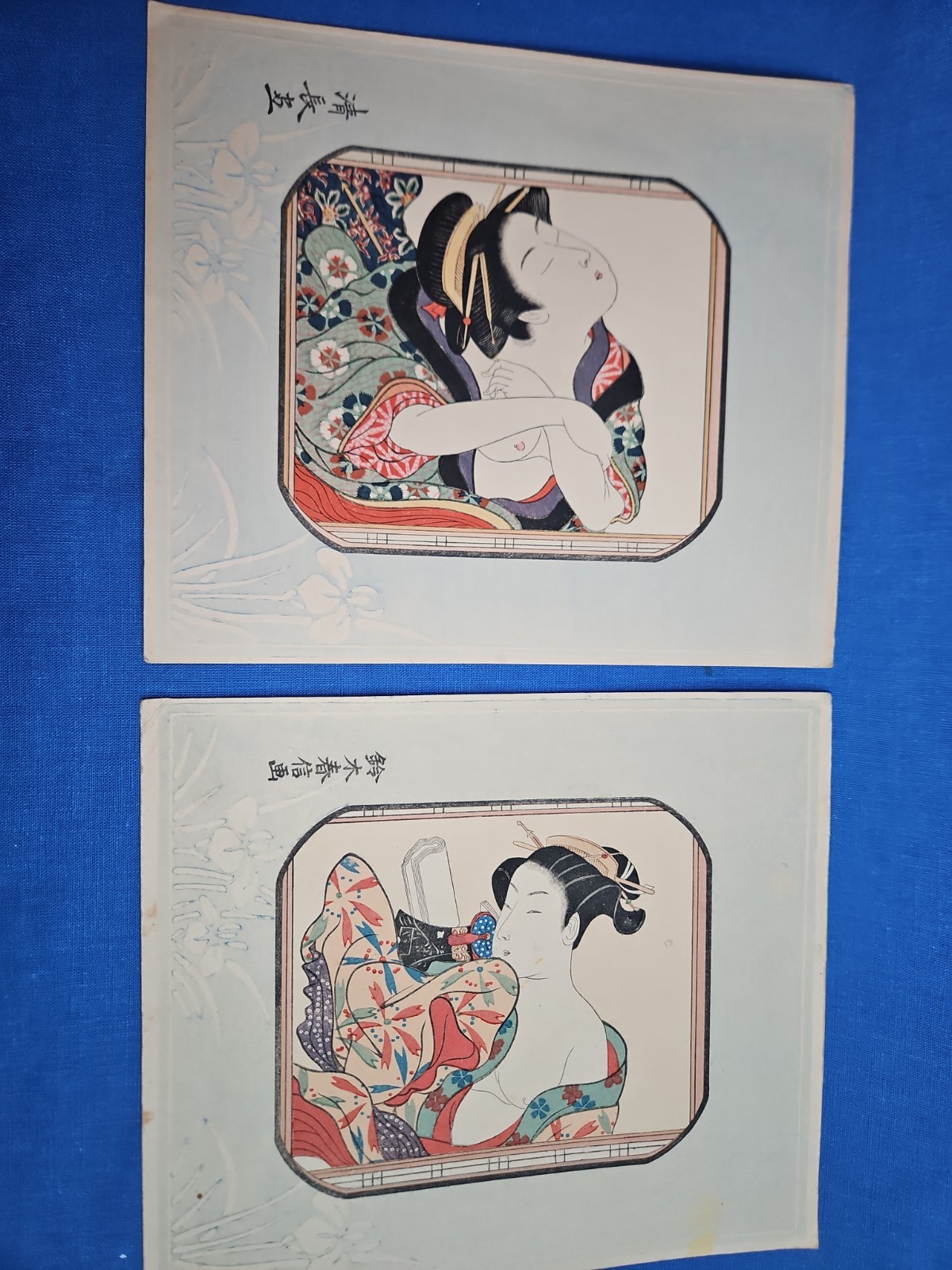 2 Japanese Woodblock Print Ukiyo-e Geisha Shunga Utagawa Kuniyoshi Keisai Eisen