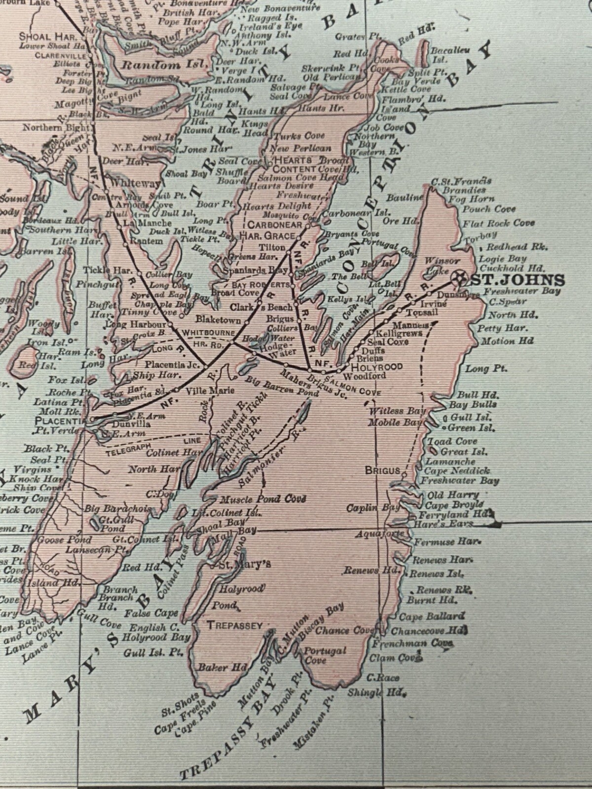 Antique Newfoundland Canada Map 1901 St Johns Mount Pearl Original 14” X 22”