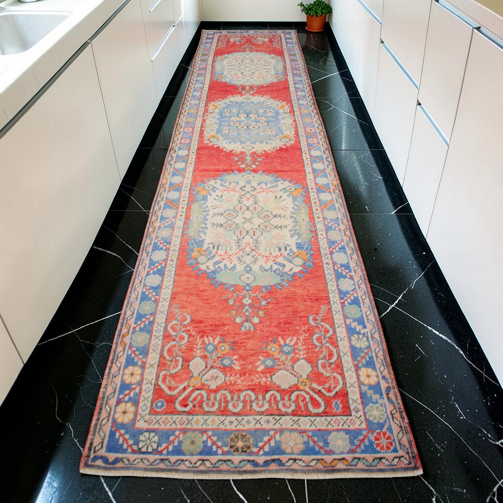 3×13 ft Runner Hand Knotted LONG Runner Rug Vintage Hallway Decor Turkish Rug