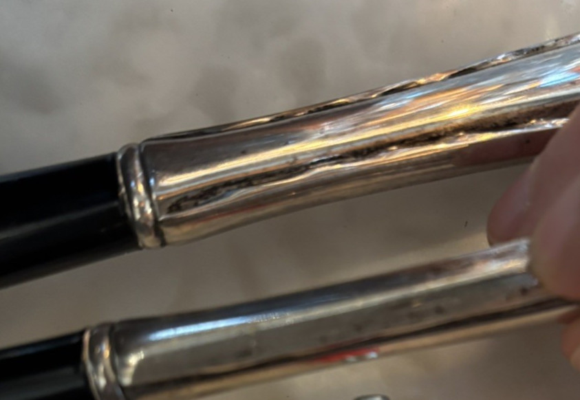 Silver Flutes Sterling Silver Black Salad Set (3 pieces) and Bowl Mid Century