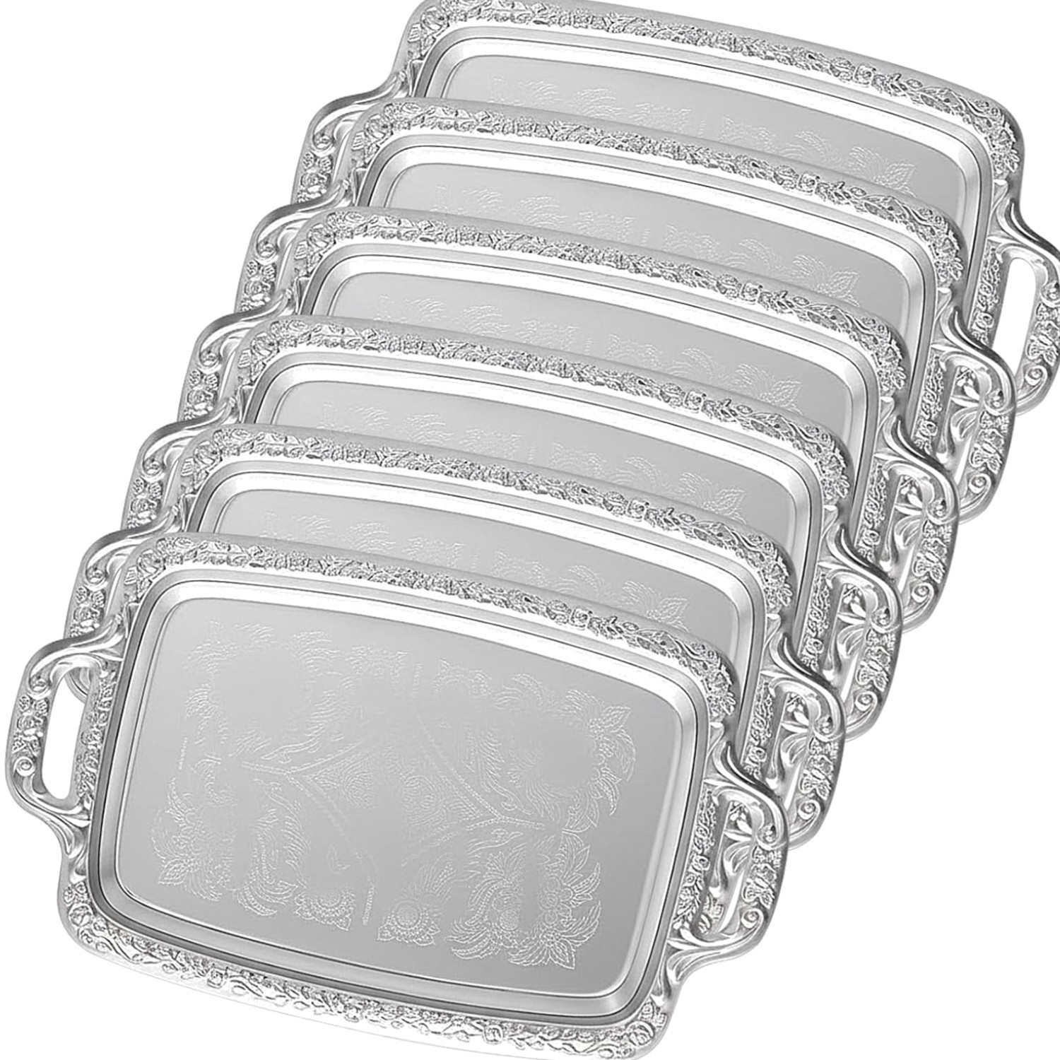 6 Pcs Silver Serving Tray Elegant Floral Metal Plate Silver Platter for Buffe…