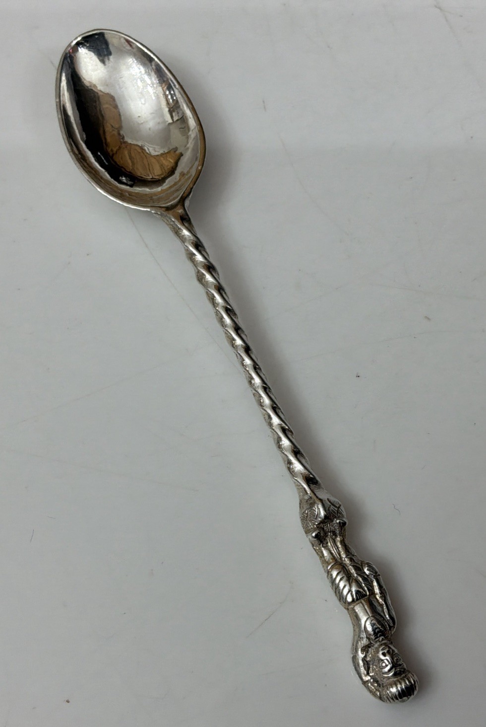 Vintage White Metal Silver Plate 11cm Twist Stem African Man Apostle Spoon