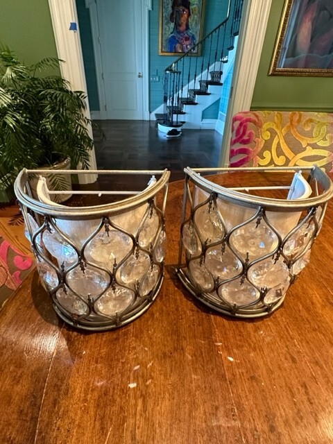 21st Century Contemporary Crystal and Silver Wall Sconces, a Pair