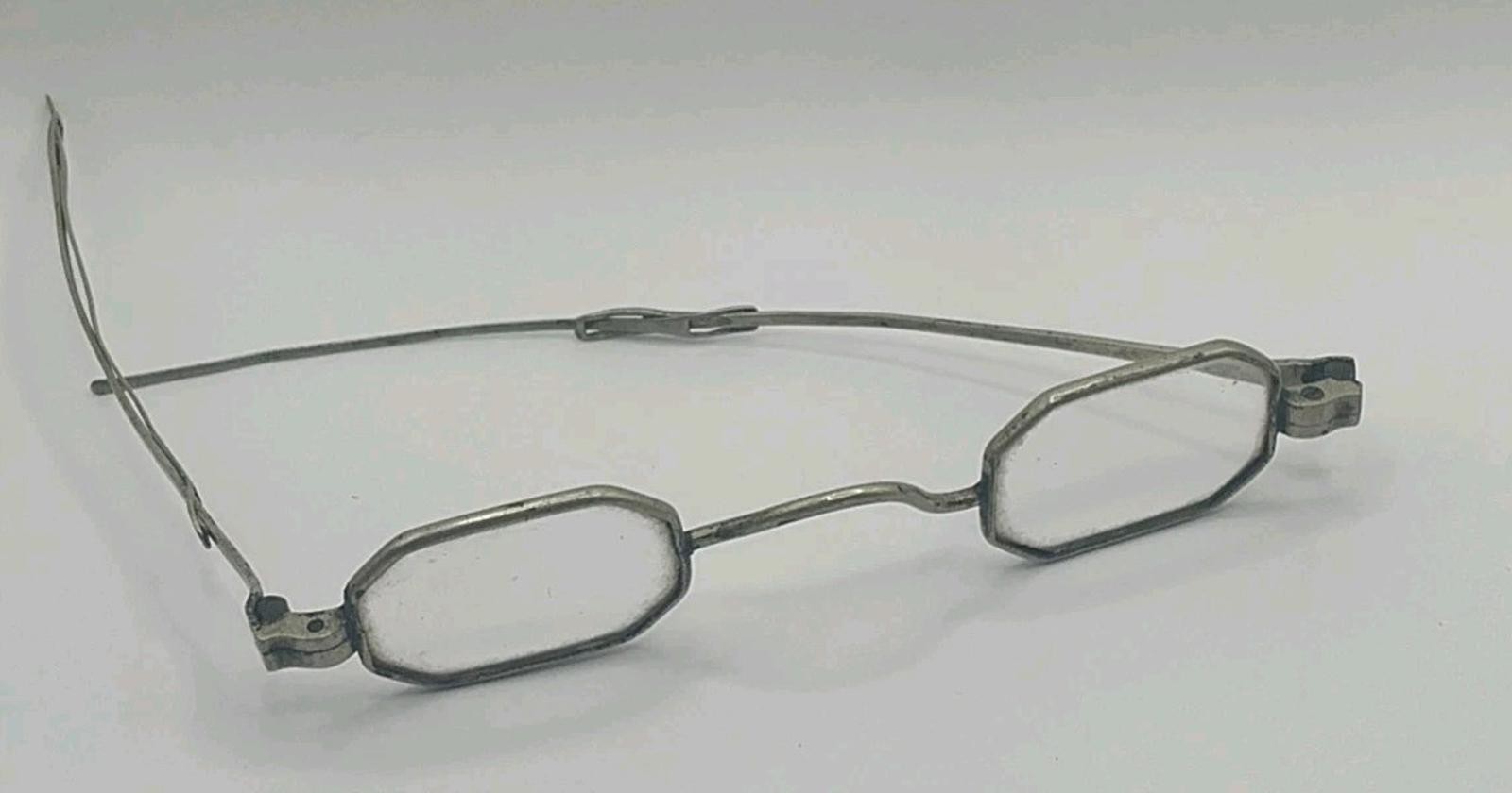 Vtg Sliding Adjustable Octagonal Civil War Era Silver Frame Eye Glasses