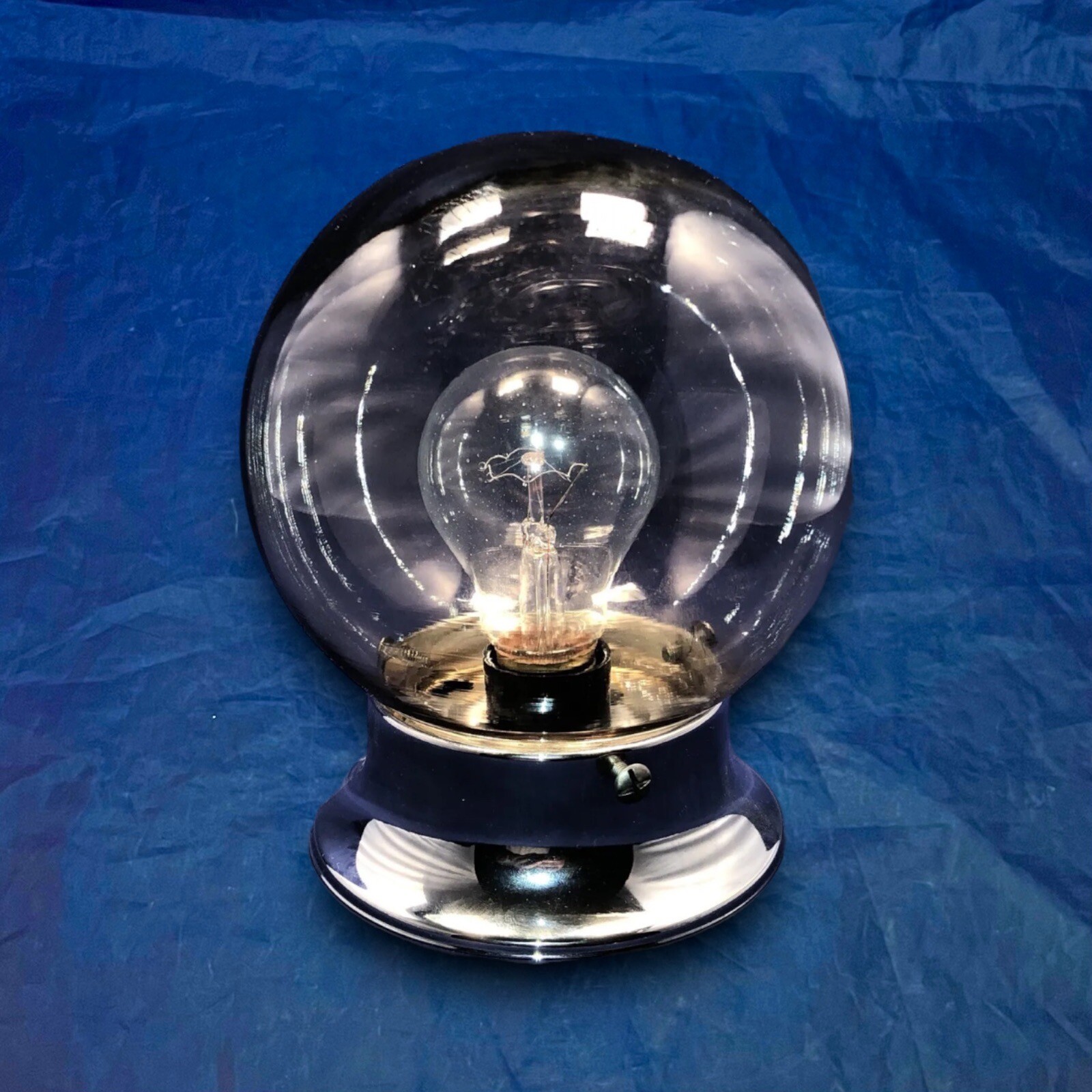 8” Tall Chrome Flush Mount Fixture With Clear Tinted Globe Wired 50F