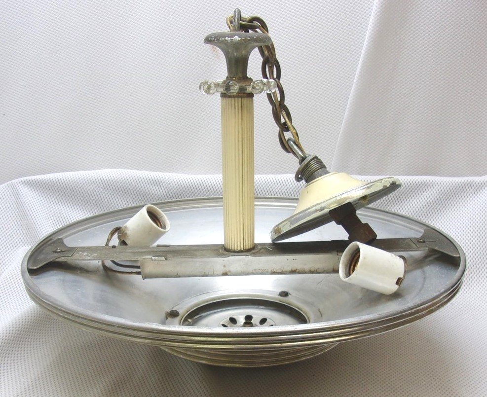 Vintage Retro Aluminum & Glass Ceiling Light Fixture, 1950’s Chandelier