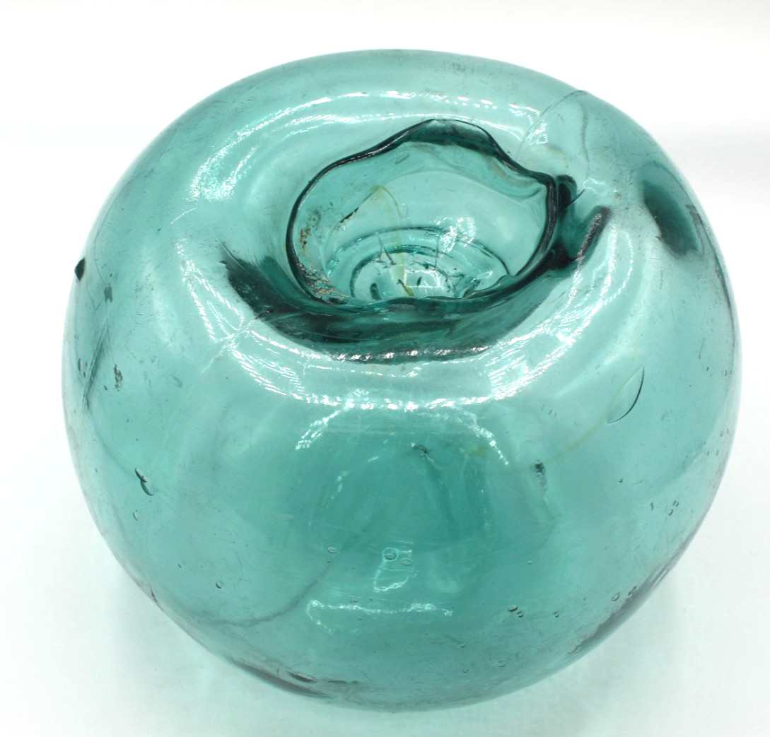Old Japanese Glass Fishing Float Ball 8-9 in – 5# Crude Wonky Shape – Inclusions