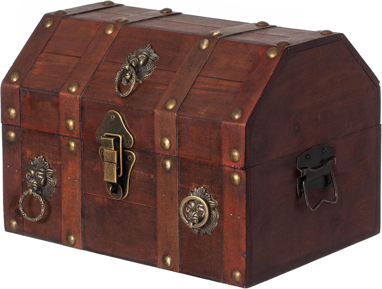 Antique Wooden Pirate Chest with Lion Rings