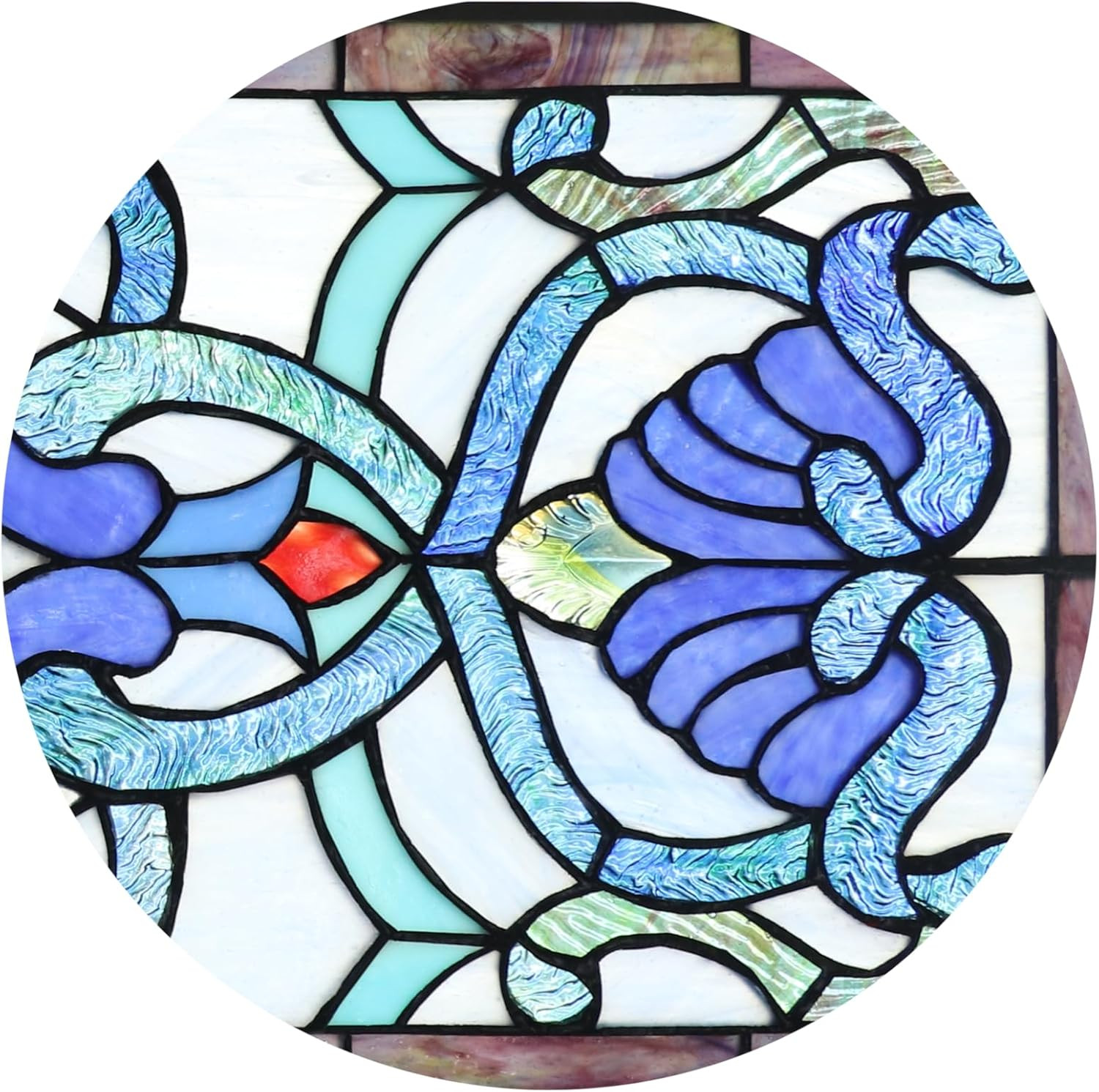 Extra Large Horizontal Blue Victorian Stained Glass Window Panels Hanging Transo