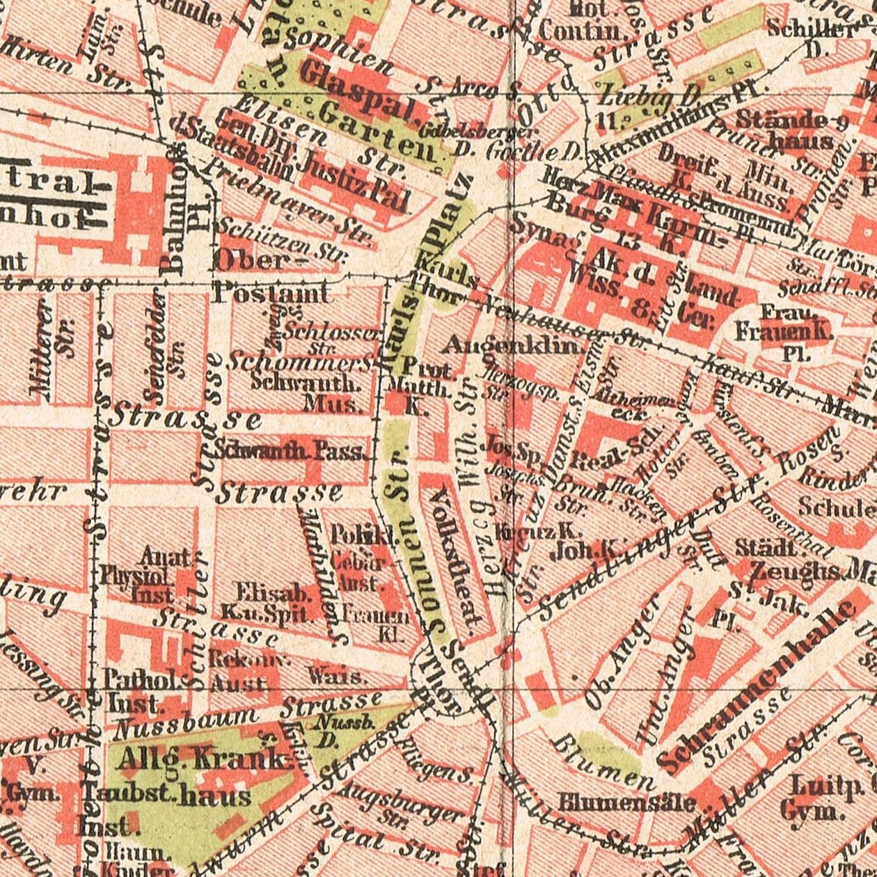 MUNICH dated 1897 München Original map Antique city plan Germany Deutschland