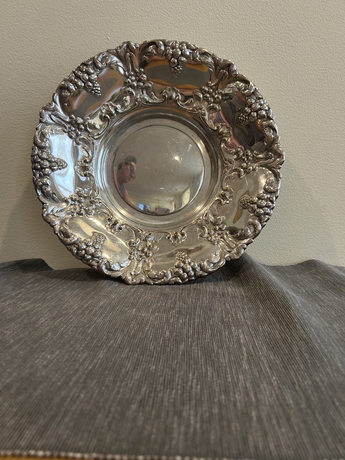 William Adams Silverplate Repousse Grape Motif Bowl, Art Nouveau style