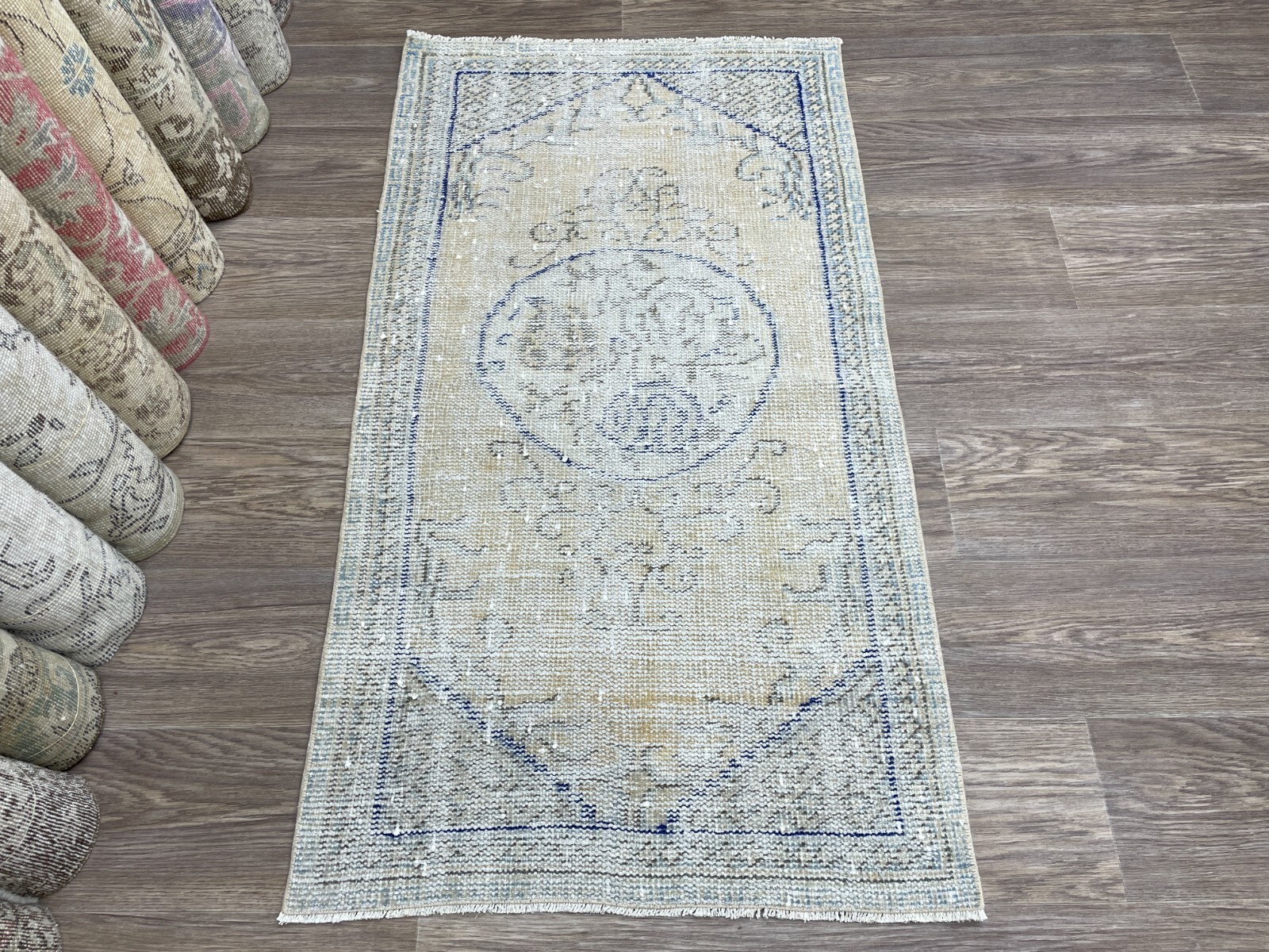 2×5 Orange Blue Turkish Vintage Oushak Runner, Kitchen, Entryway Rug, 2.5×4.6 Ft