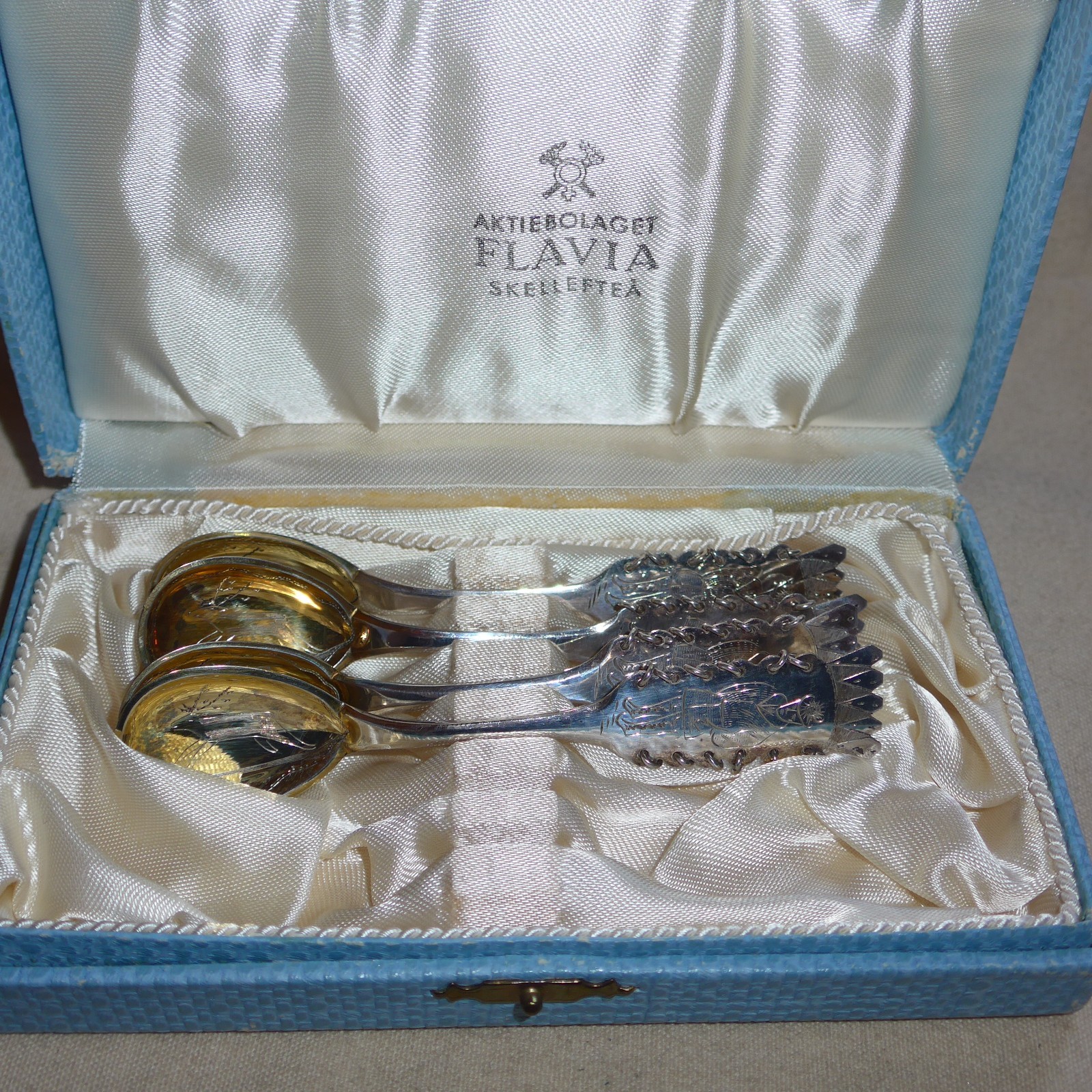 Sami Engraved 4 Spoons Set Swedish 830 Silver Sweden Swedish In Box