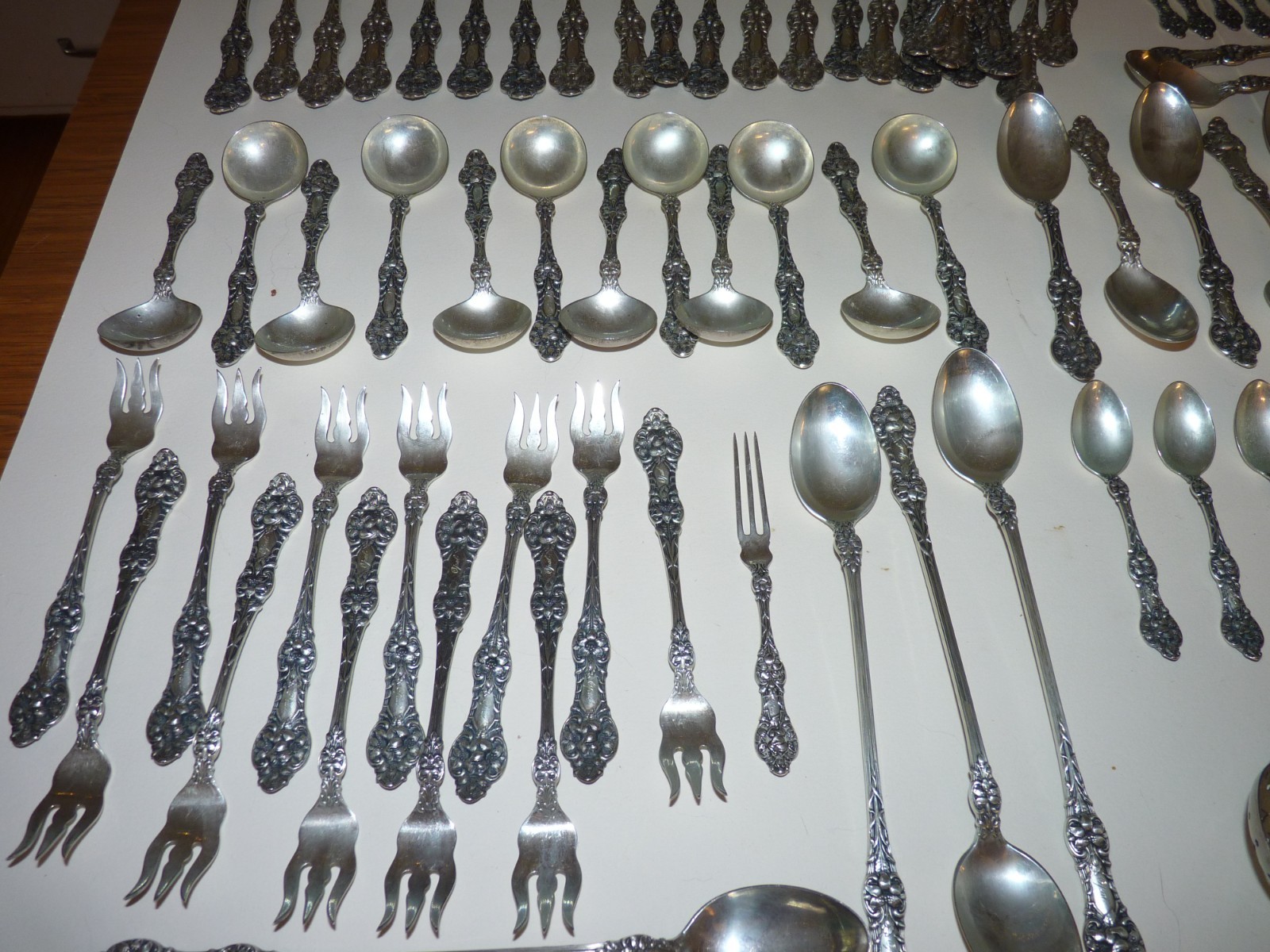 Sterling Silver Flatware By Alvin, Old Orange Blossom, For 12, 150 Pcs., 153 Oz.