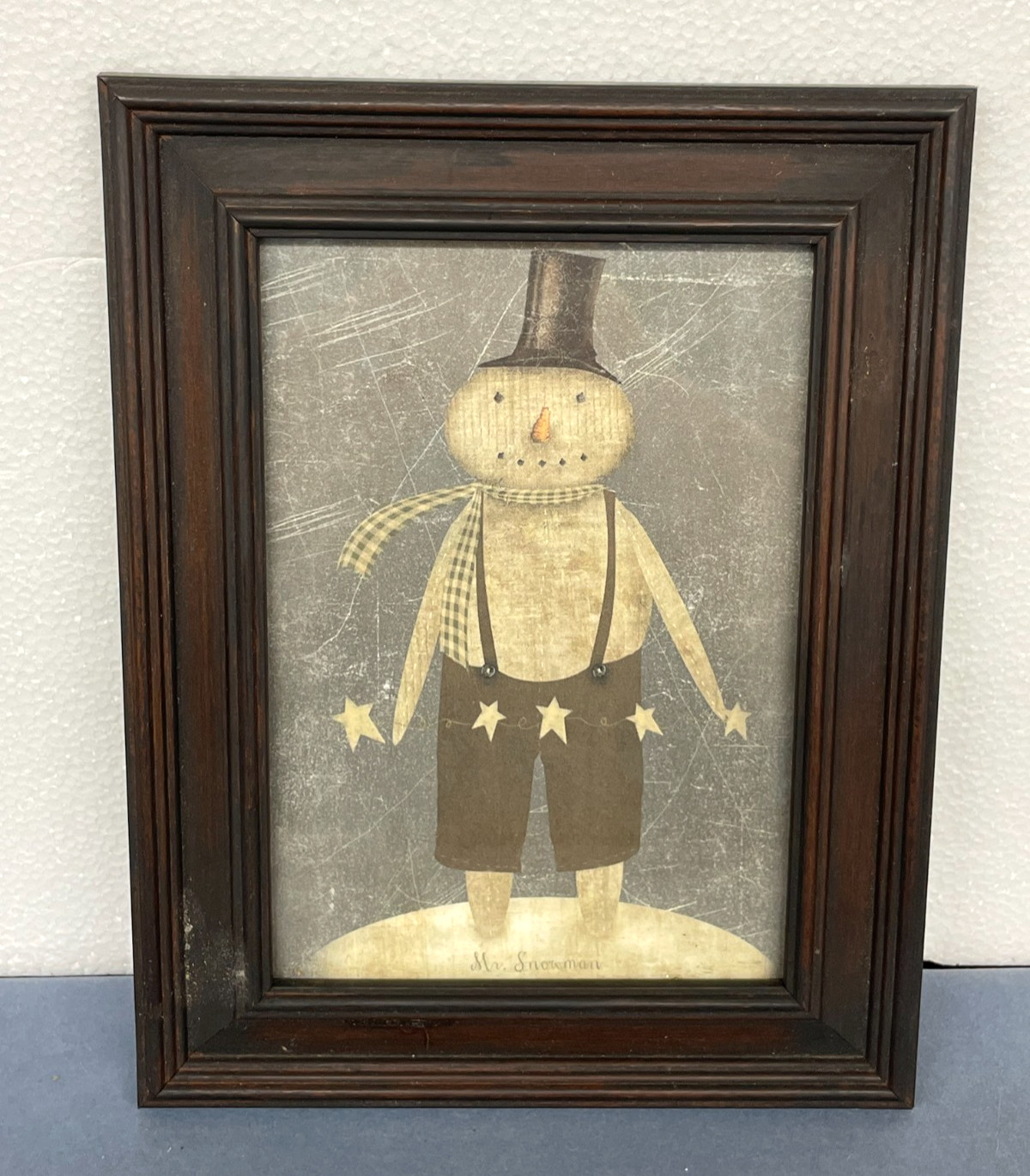 Primitive Folk Art Country Snowman framed 5″x7″ print signs decor rustic