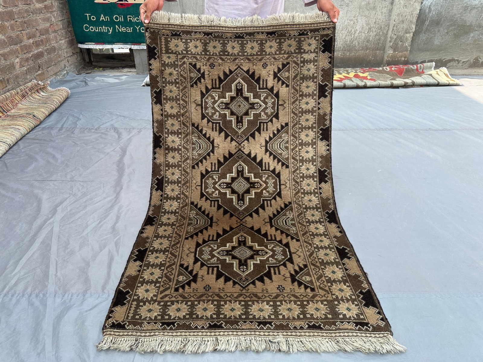 2’10 x 4’11 ft Vintage Afghan Hand Knotted Rug Terracotta Faded Tribal Carpet
