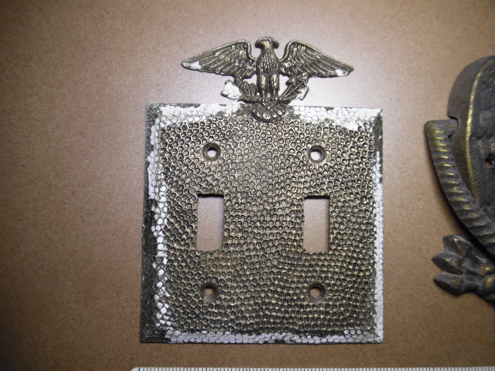 VTG Hammered EAGLE Light SWITCH Cover BRASS DOOR KNOCKER CAST IRON MATCH HOLDER