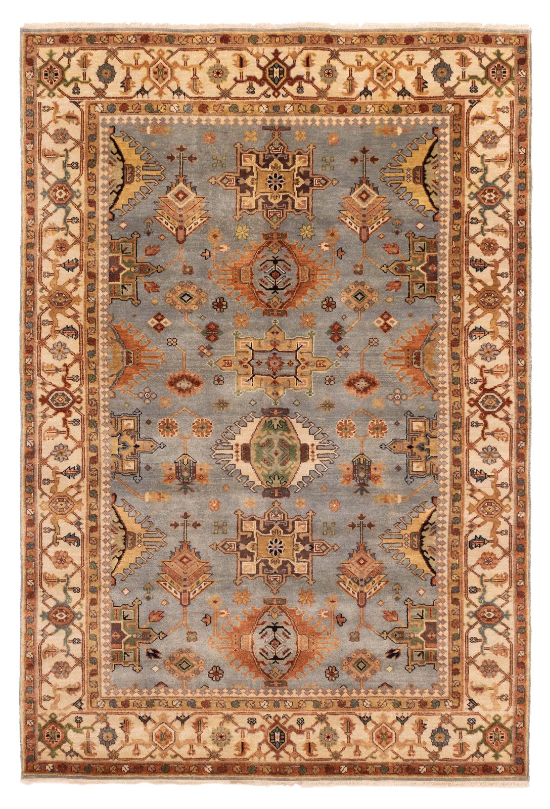 Vintage Geometric Area Rug 5’10” x 8’9″ Traditional Hand-Knotted Wool Carpet
