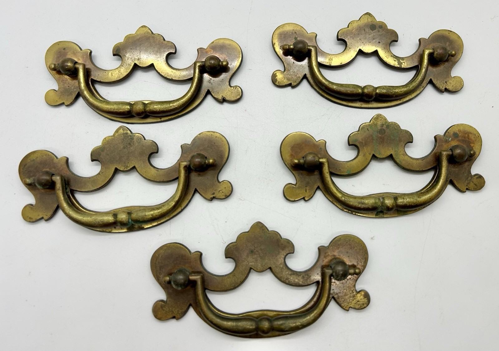 Lot Of 5 Vintage Chippendale 3” Inch Brass Drawer Pull Handle Bail, 2.75oz