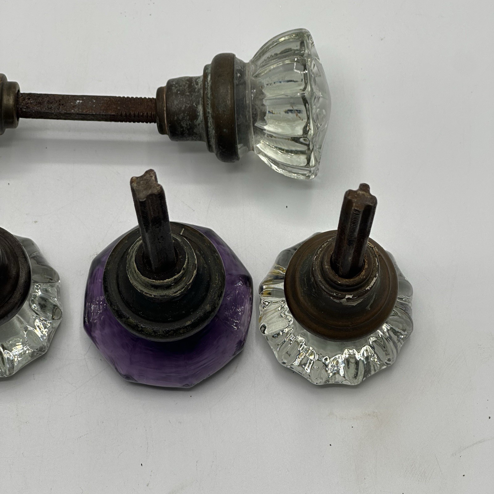 Vintage Antique Door Knobs Handle Glass 6 Count