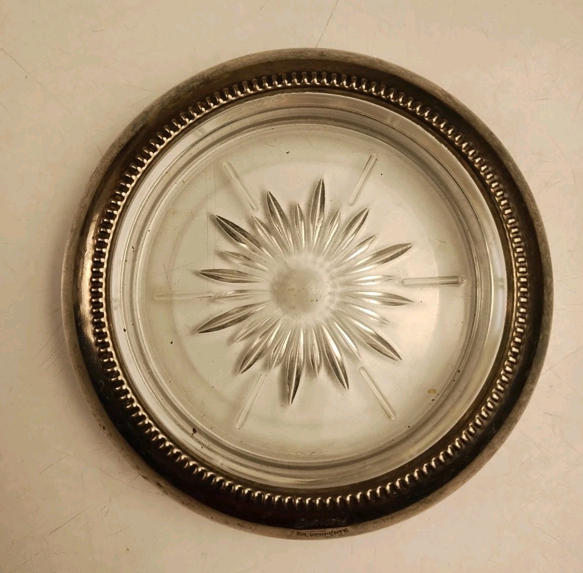 Vintage Leonard Silverplate Italy Starburst Glass Coasters Set of 8