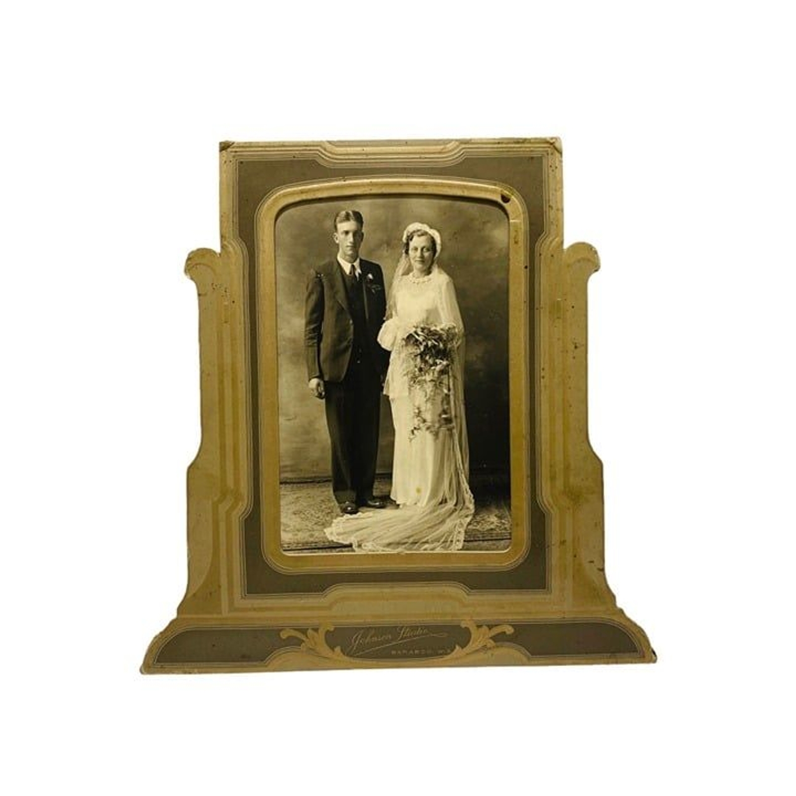 Arthur T Johnson Studio Antique Photo 1880s Wedding Baraboo Wisconsin