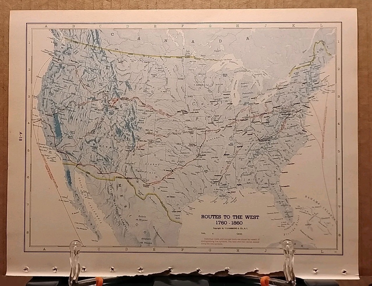 1953 Vintage ROUTES TO THE WEST Atlas Map Hammond’s World Atlas Superior Edition